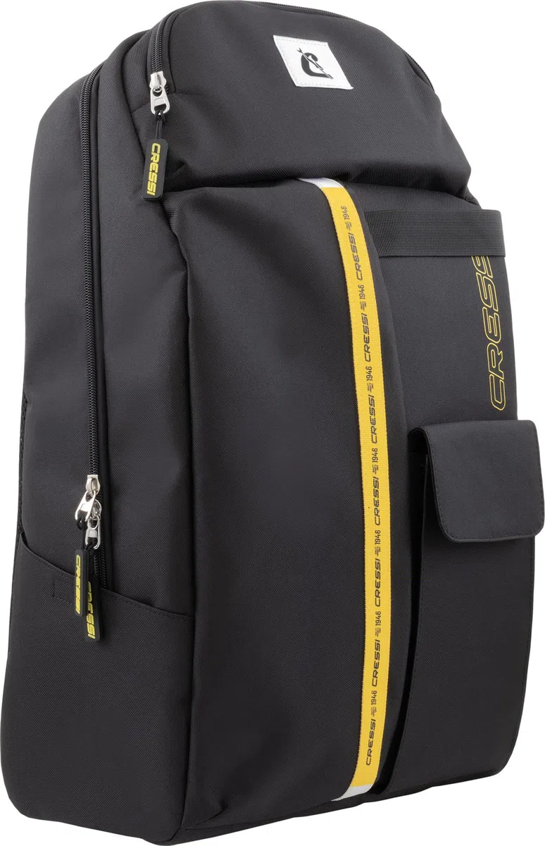CRESSI dal 1946 - Leon Backpack - Zaino Unisex con Tasca per Maschere/Occhialini/Snorkel, Pratico e Funzionale da un’Immersione Improvvisata a Una Sessione Veloce in Palestra o Studio, Nero/Giallo 22L