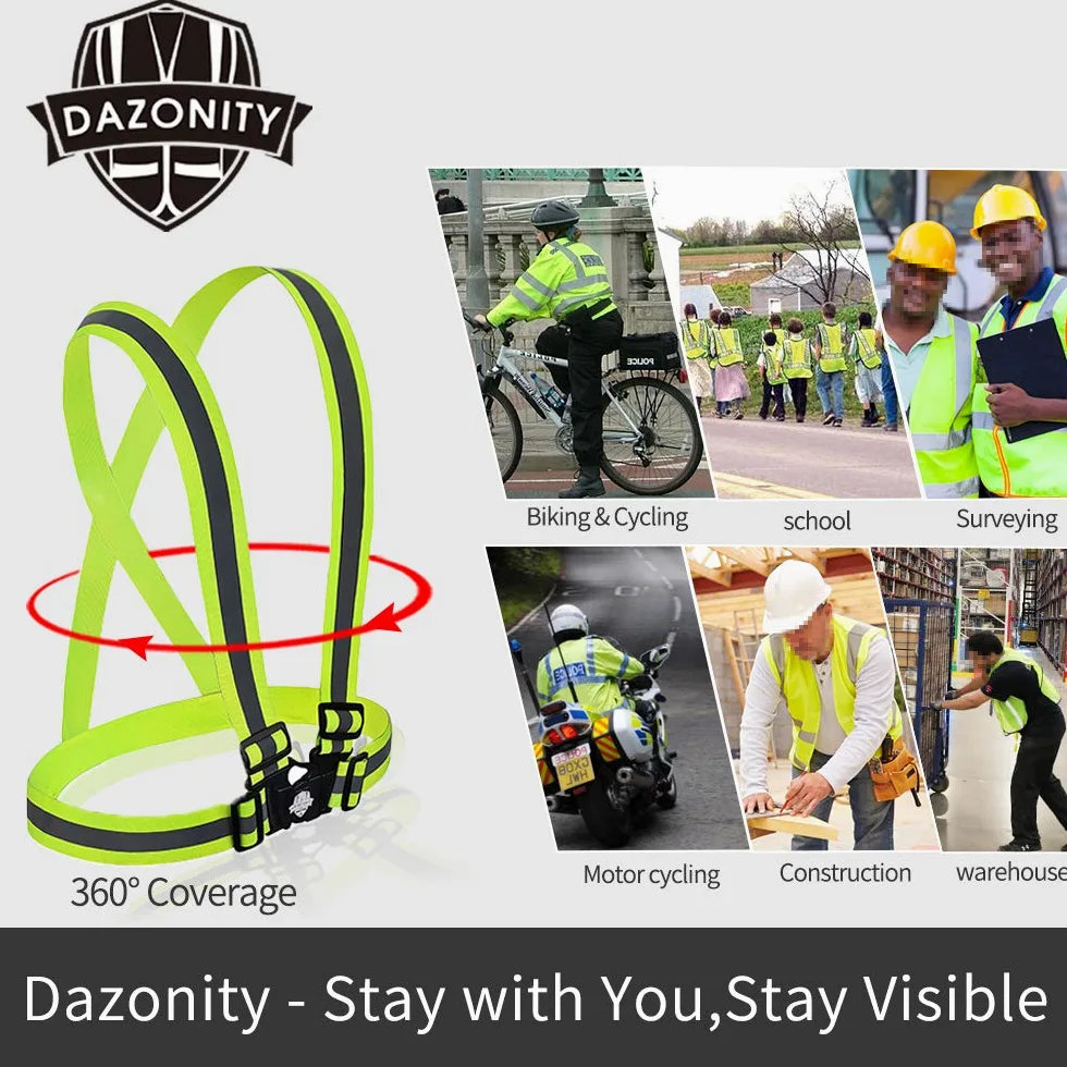 Dazonity Gilet di sicurezza ad alta visibilità, leggero, regolabile, ad alta visibilità, per uomini e donne, lavoro, costruzione, corsa