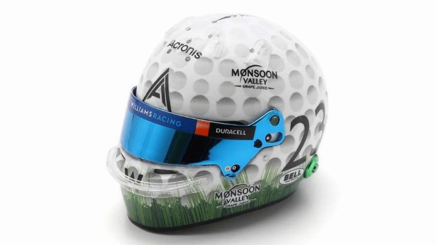 Williams F1 Alex Albon 2023 1/5 Scale Mini Casco, 15 cm, USA Miami Grand Prix Design, Collezione Adulti, Ispirato alla Pallina d'Oro, Vetrina Acrilica