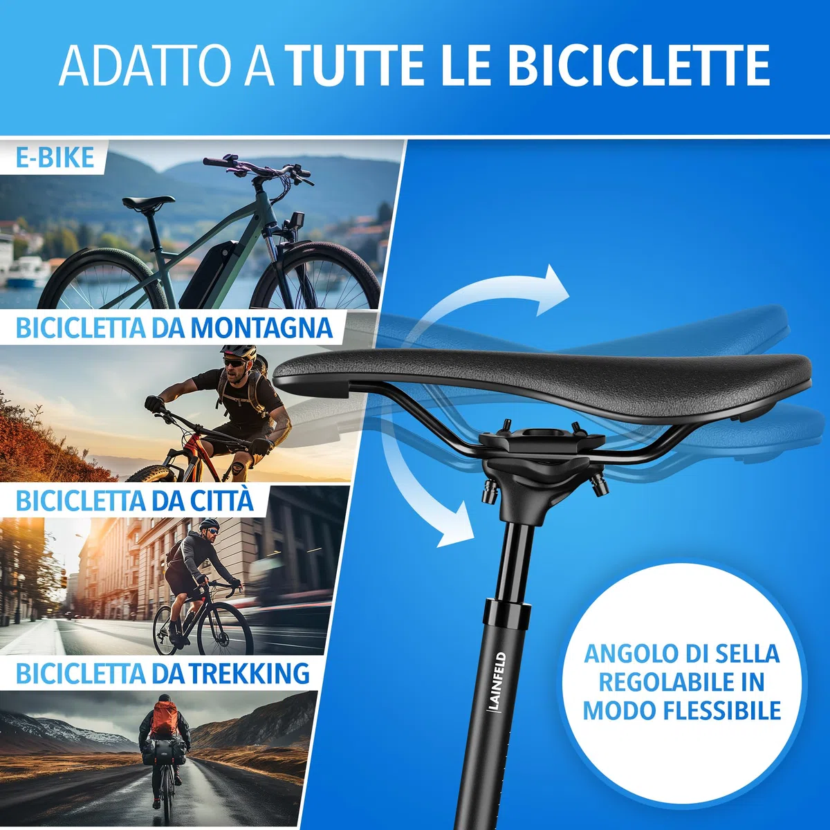LAINFELD Reggisella ammortizzato | Attrezzi inclusi | 27,2 mm, 30,9 mm o 31,6 mm | Reggisella ammortizzato regolabile MTB e-bike bicicletta da donna da uomo