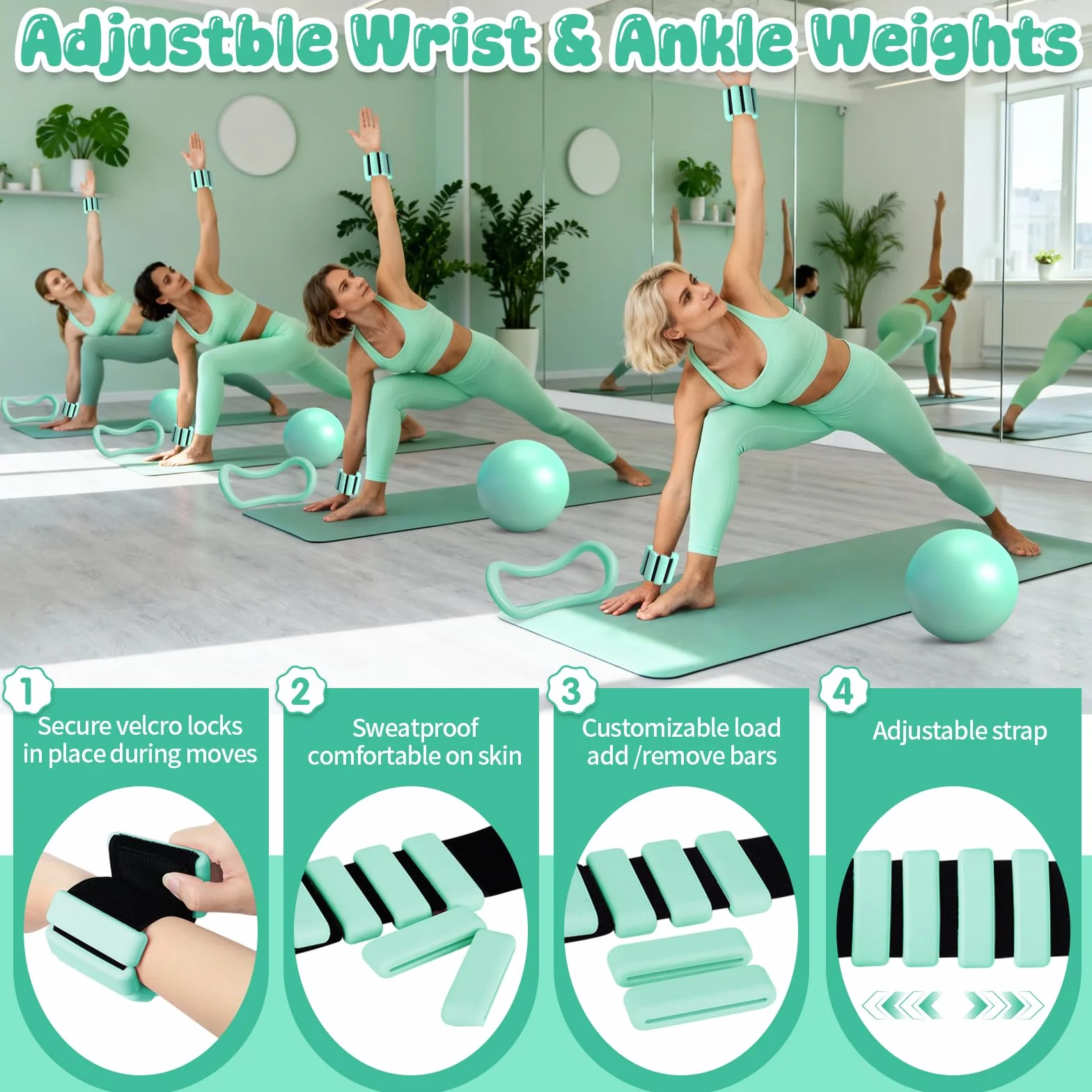 Kit Pilates Completo x Casa per Donna, Include Cerchio Pilates, Palla Pilates, Elastici Pilates, Fasce di Resistenza, Pesi da Polso Regolabili, Idea per Home Workout