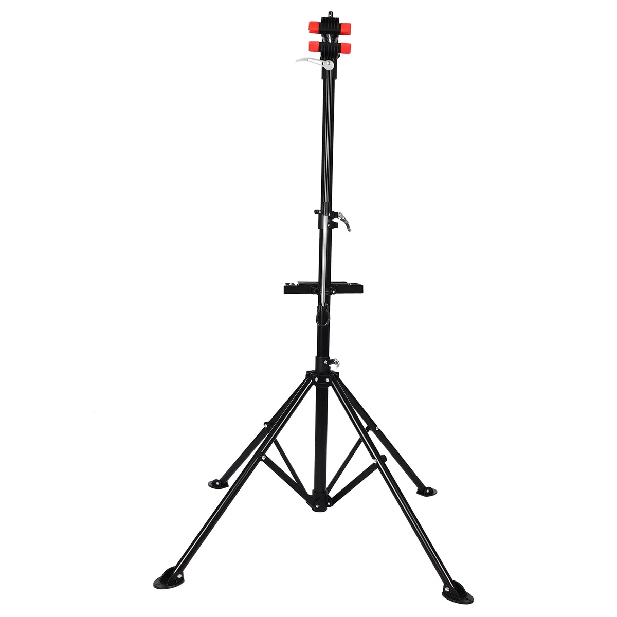 Supporto per montaggio per bicicletta, pieghevole, regolabile in altezza, set di riparazione con ripiano per attrezzi, asta di bilanciamento (nero + rosso)