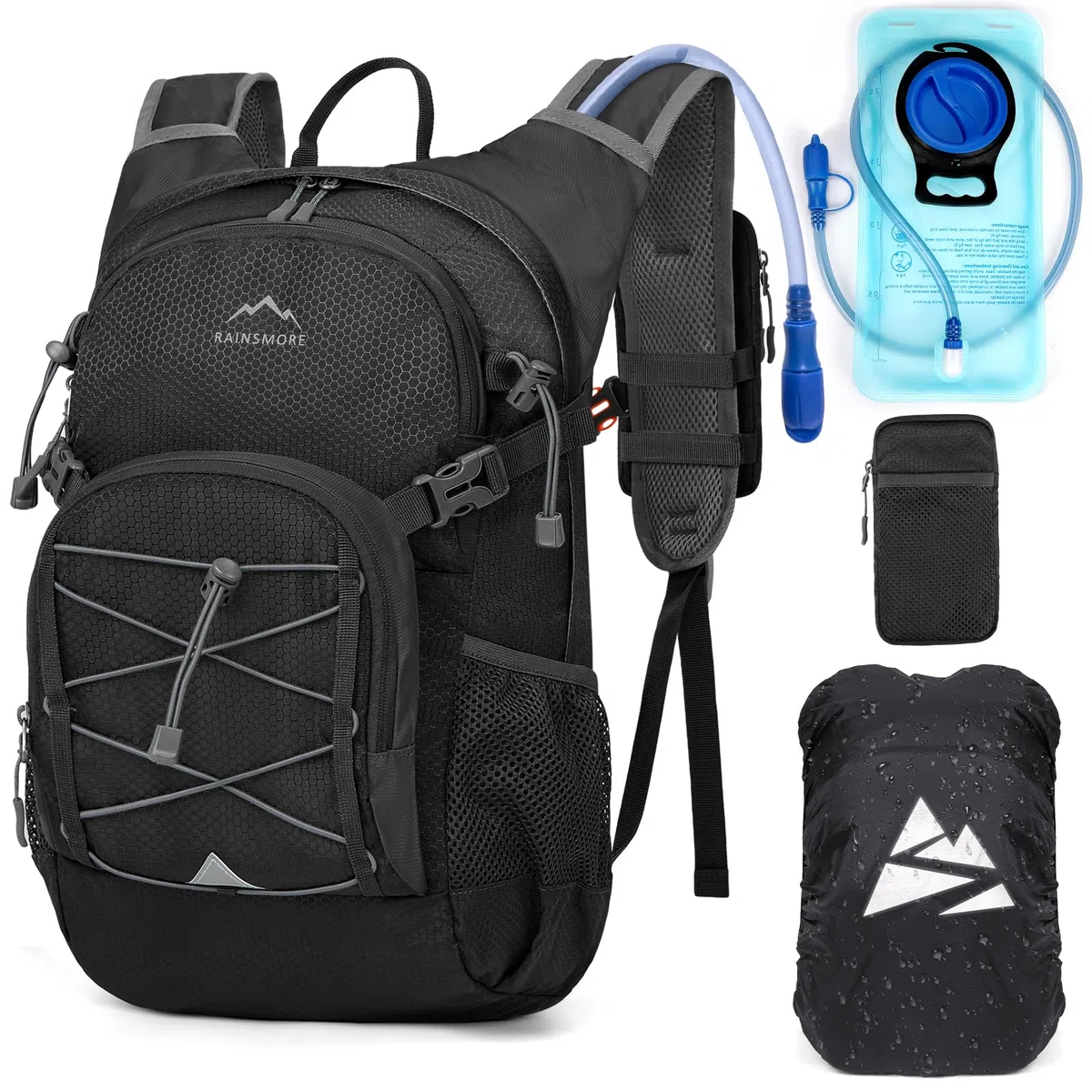 RAINSMORE Zaino Idratazione con Vescica 2L Leggero Isolato Zaino Trail Running 18L con Copertura Antipioggia Trekking Sportivo Idrico per Corsa Ciclismo Escursionismo Outdoor