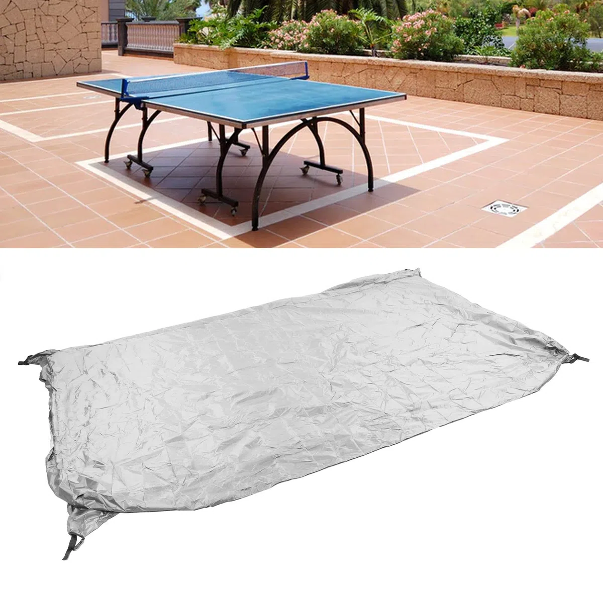 Copertura per tavolo da ping pong all'aperto impermeabile, copertura per ping pong impermeabile per esterno impermeabile antipolvere, rivestimento in argento, copertura per tennis da tavolo(grigio)