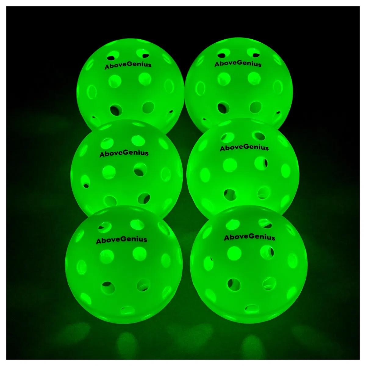 AboveGenius Palline da pickleball con luci LED, confezione da 6 palline da pickleball che si illuminano al buio, ad alta visibilità e di lunga durata per giocare notturno
