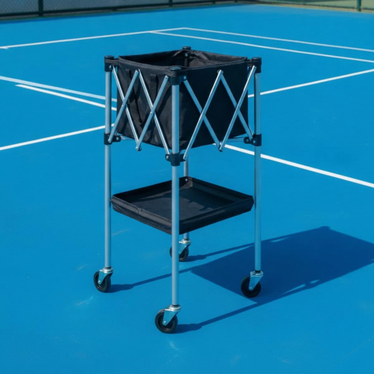 Carrello Porta Palloni Pieghevole Contenitore Cesto Attrezzatura in Lega di Alluminio Struttura, Carrello Da Tennis Modello C Piccolo + Borsa Portaoggetti [Telaio In Lega Di Alluminio]