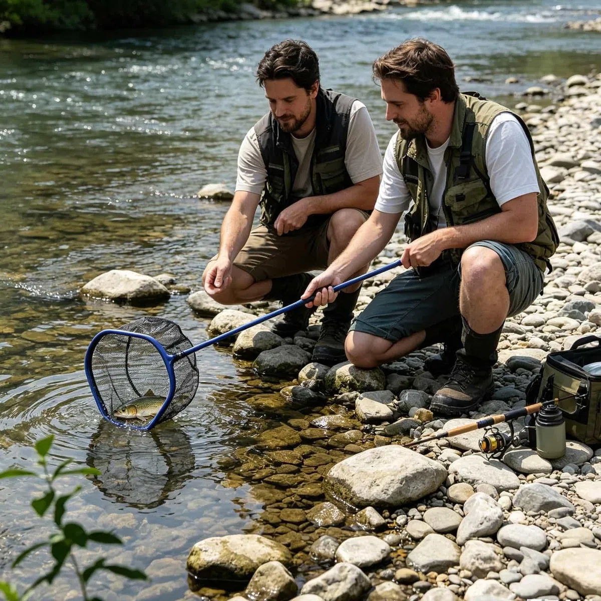 Guadino da pesca Attrezzatura Telescopica a Rete a Maglie con Lenza | Retino da Bass per Kayak, Barca, Stagno, Lago, Acqua Salata, Trota, Persico Trota e Pesce Gatto
