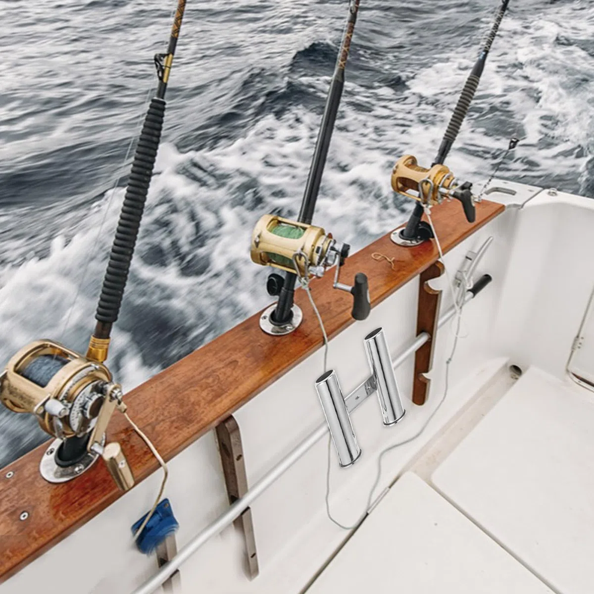 Healvian Portacanne da Pesca Doppio in Acciaio Inossidabile per Vacanze Estive Supporto da Muro Resistente per Canne da Pesca Mare per Barca