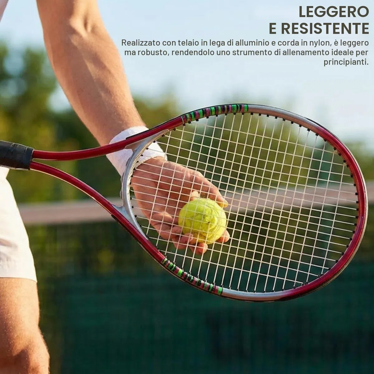 Racchetta da Tennis Professionale, 27 Pollici, Alluminio, Rosso, Strung, Adatta per Allenamento Intermedio Primario