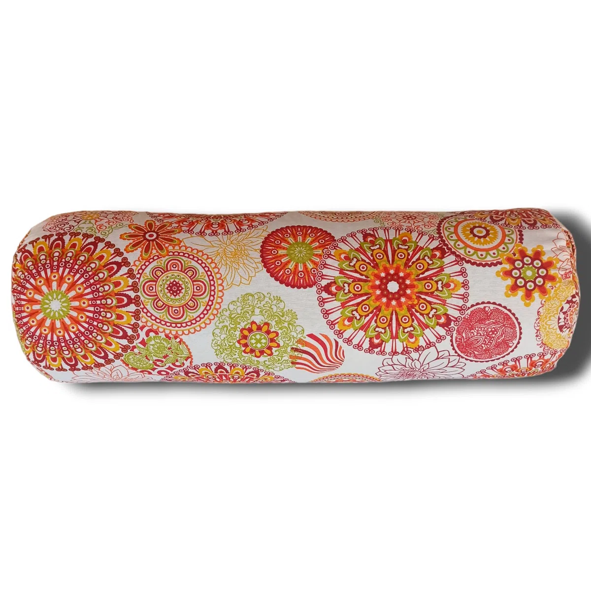 Bolter yoga "Mandalas arancia 2024", cuscino yoga, cuscino meditazione, bolster cilindrico, cuscino yoga cilindrico, rivestimento lavabile, ripieno di pula di farro bio, 62x20cm