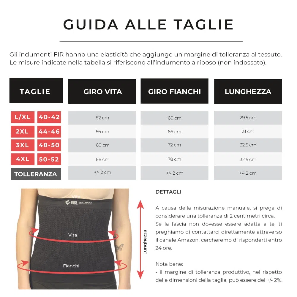 Fir Fascia Addominale Lombare Tecnologia Unisex - Tessuto micromassaggiante - Migliora Circolazione e Tono Muscolare - Elasticizzata ed Aderente - Traspirante Antibatterica
