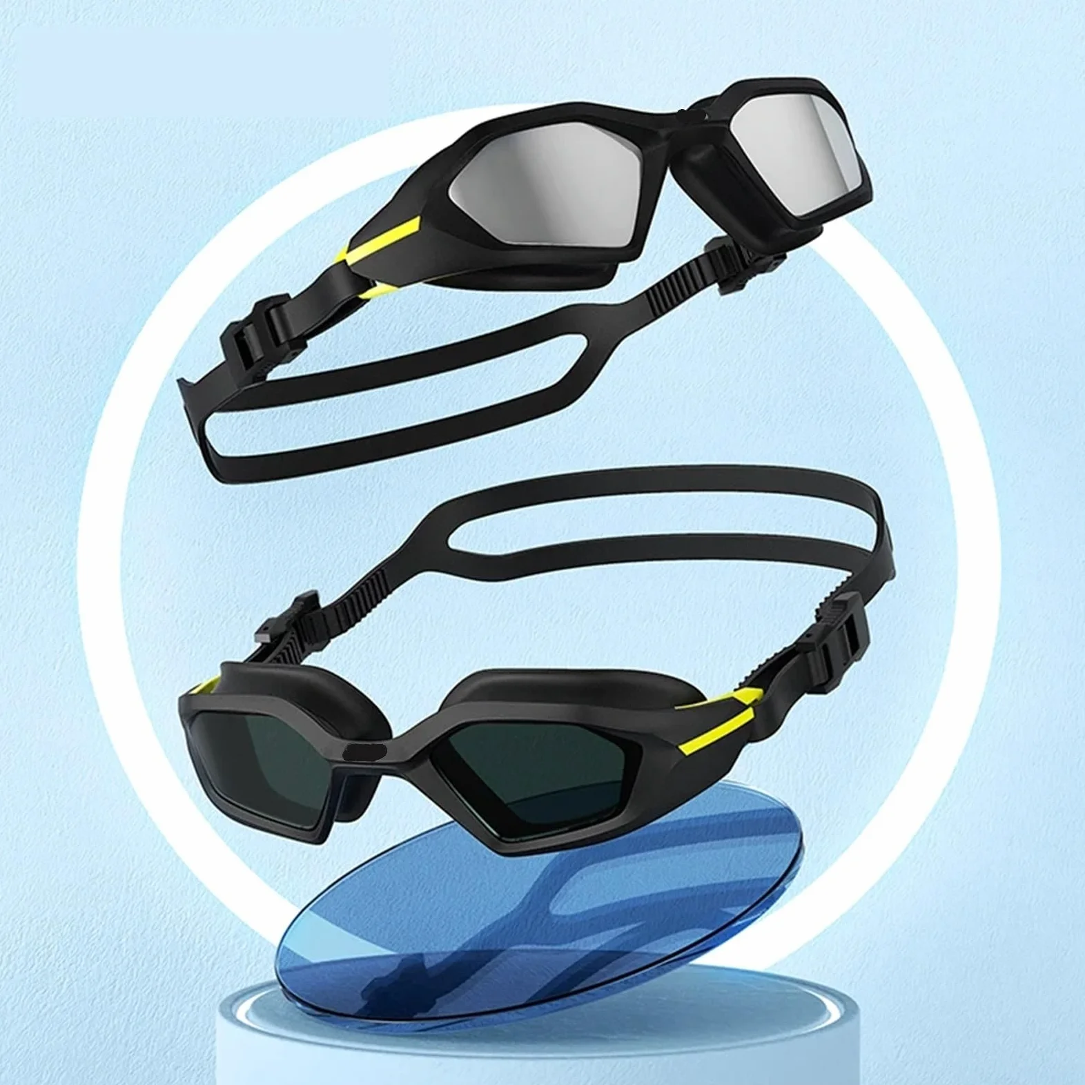 JUANYAO Occhiali Da Nuoto Occhialini da nuoto professionali Occhiali da immersione in gel di silice impermeabile antiappannamento Occhiali da competizione Per Il Nuoto(Clear black)