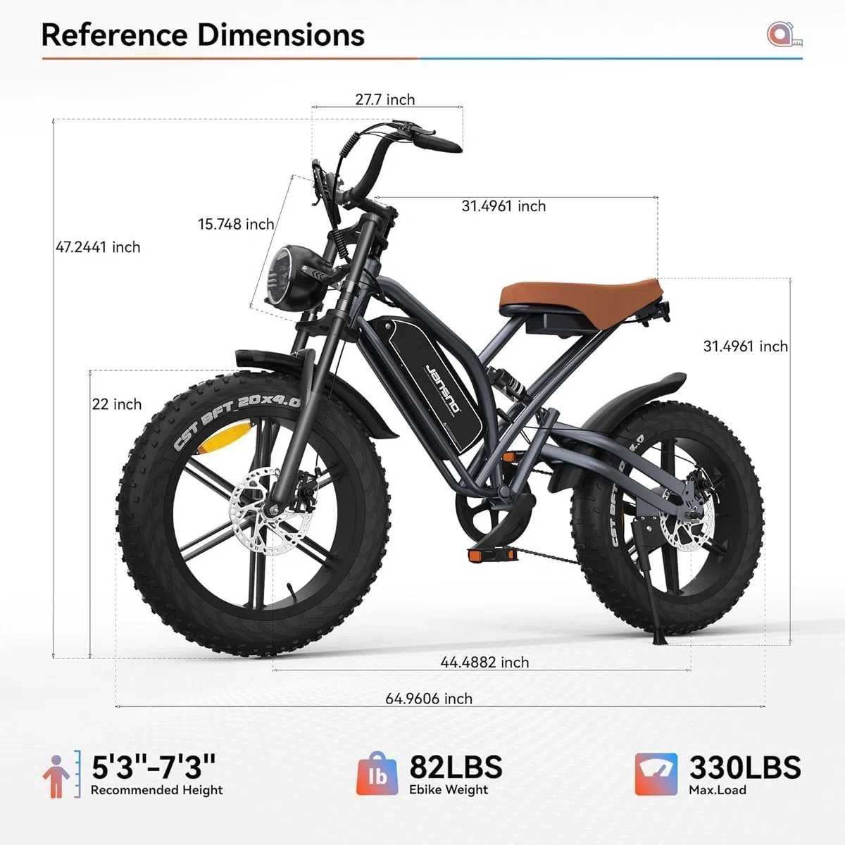 JANSNO Bicicletta Elettrica 20" x 4.0 Fat Tire, 7 Velocità Bici Elettrica, Freni a Disco Meccanici Anteriori e Posteriori, E-Bike per Adulti, Batteria Rimovibile 48V 14Ah