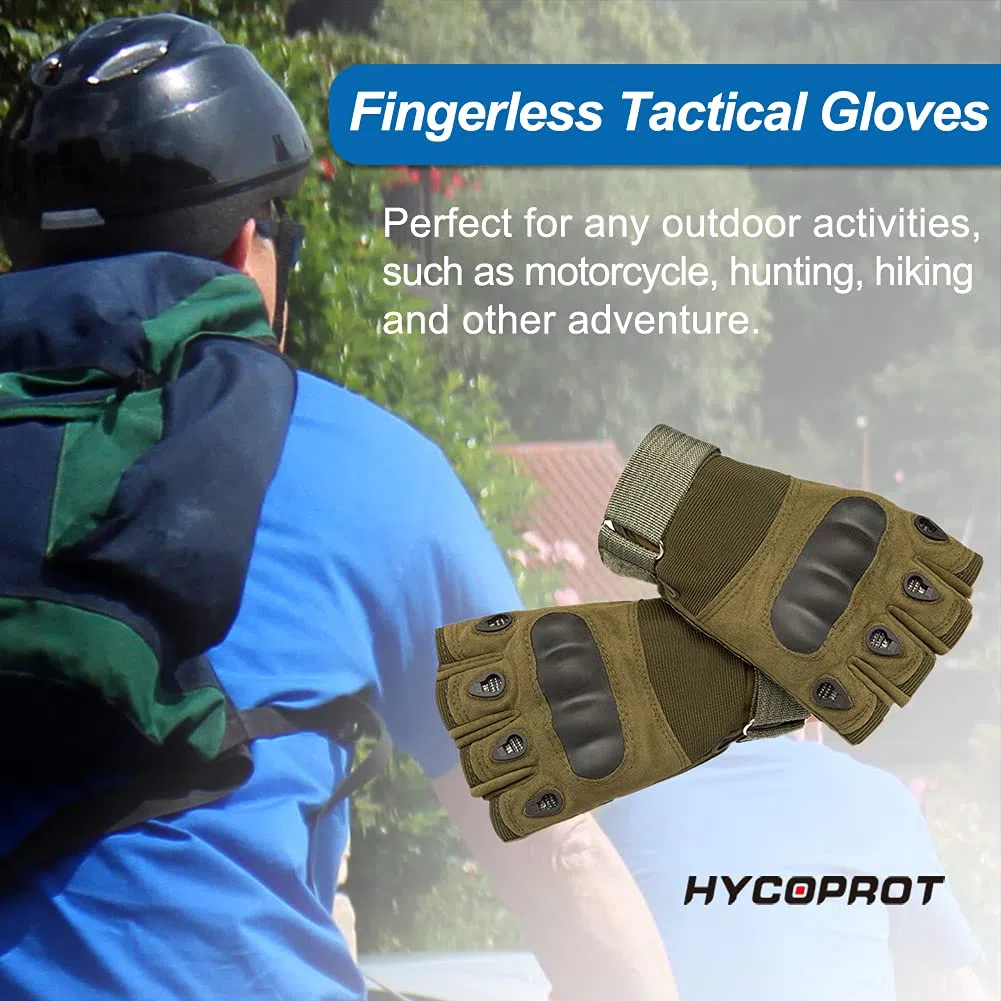 HYCOPROT Guanti Tattici Senza Dita, Guanti Militari all'aperto Leggeri Traspiranti Protettivi Sulle Nocche per Tiro, Caccia, Motociclismo, Arrampicata (L, Nero)
