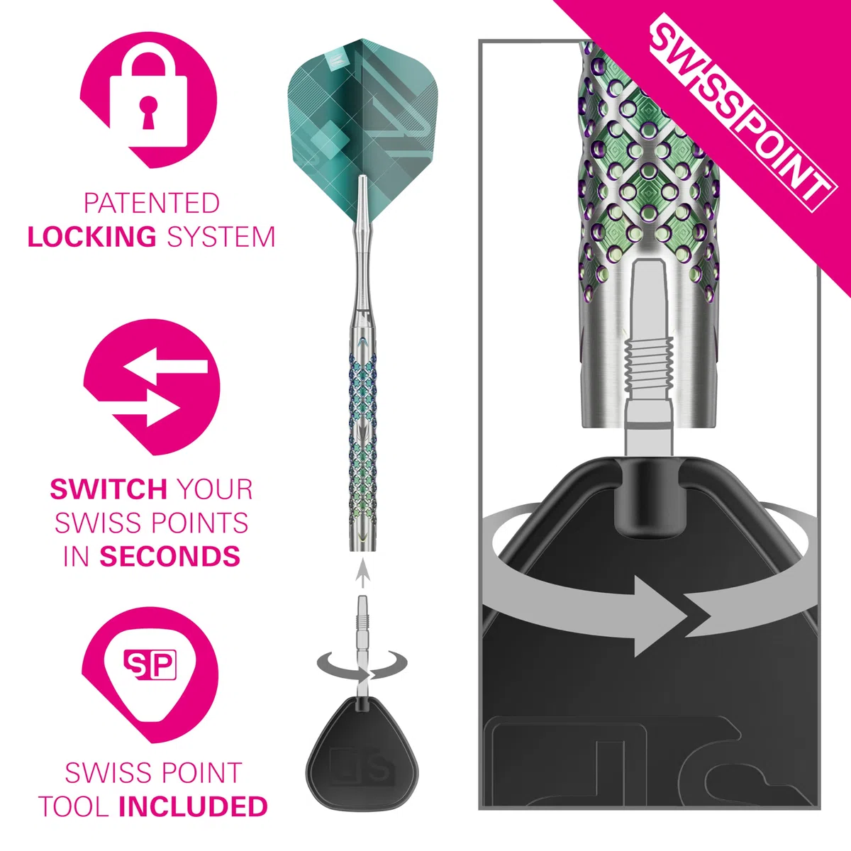 Target Darts Rove Soft Tip Darts, 90% Tungsten Dart Set | Freccette Verdi e Argento, Set di Freccette con Punte Pixel, Freccette elettroniche, Freccette con Punta Morbida | Canna 10-18G/20G