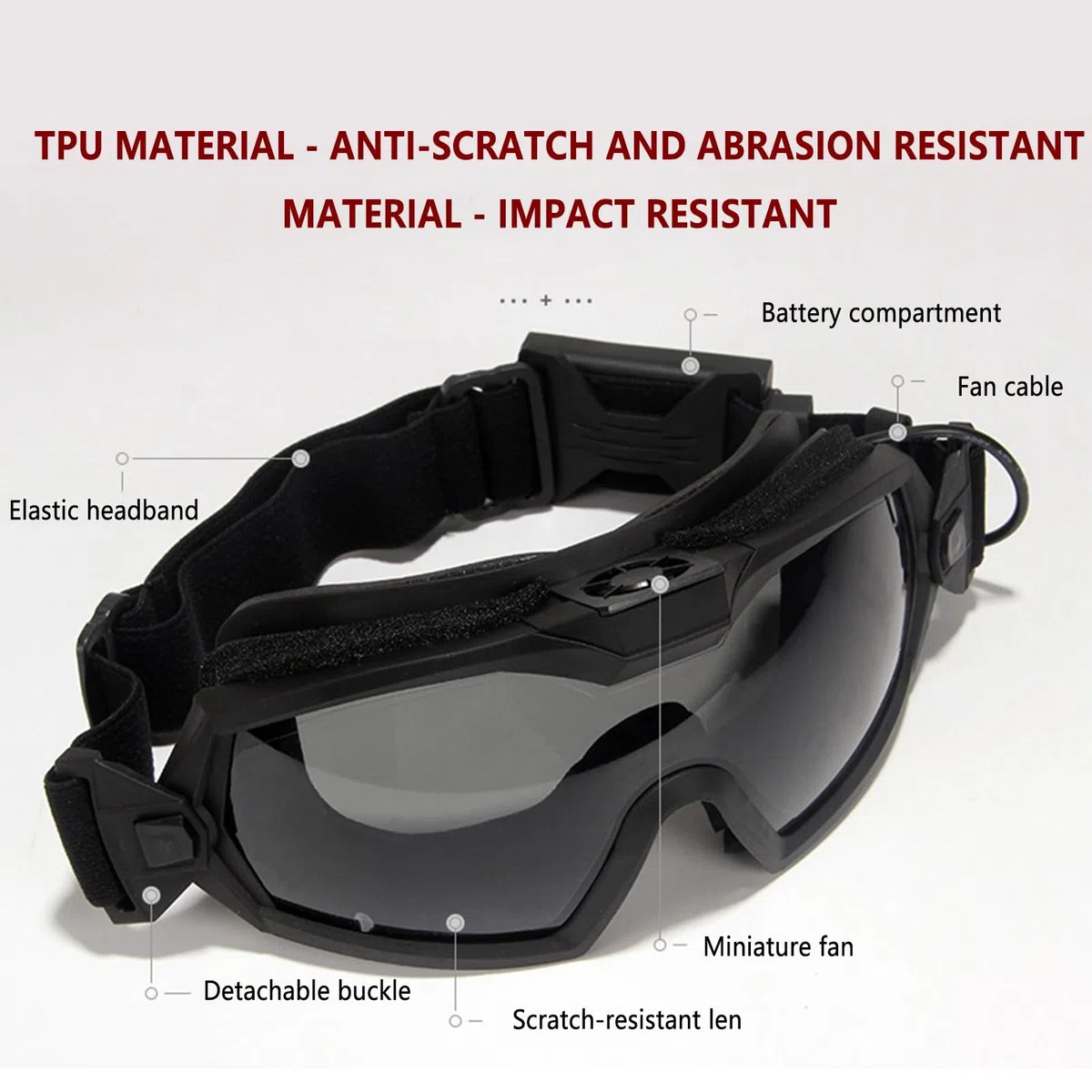 Occhiali Tattici Antiappannamento, Occhiali di Sicurezza HD con Ventola Ventilata Antiappannamento Attiva, Antiurto, Anti-ultravioletti, per Giochi di Tiro Tattici CS Airsoft Paintball