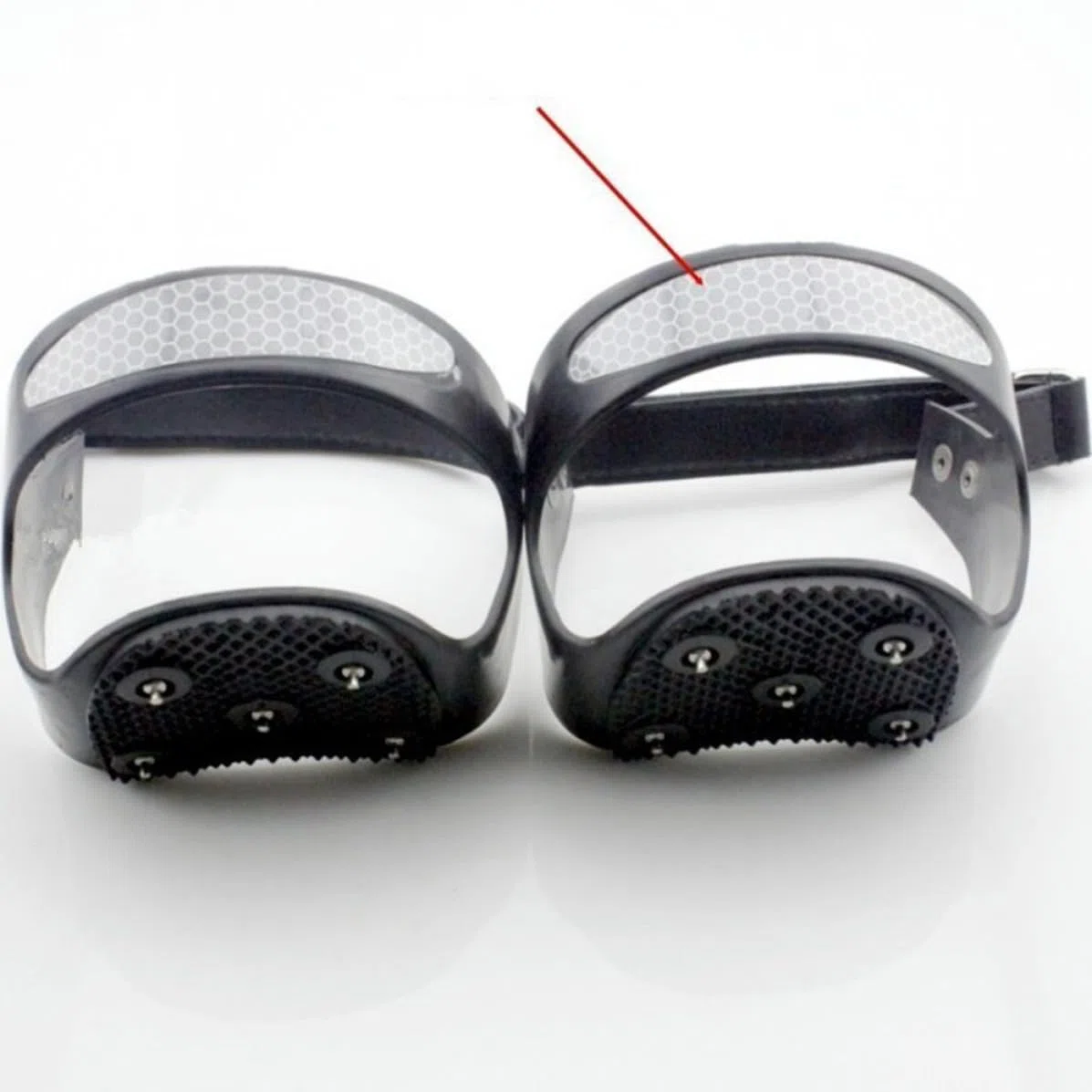 Ramponi Ghiaccio per Scarpe 5 Denti Silicone Nero Taglia l 39-42 | Acciaio Trattato a Caldo, Striscia Riflettente, per Trekking e Alpinismo