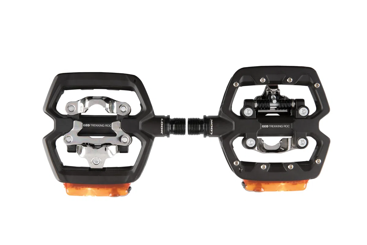 LOOK Cycle - Pedali da Bici GEO Trekking Roc Vision - Pedali Ibridi Ultra Robusti in Alluminio - 1 Lato Automatico, 1 Lato Piatto - Illuminazione Agganciabile - Ideali per Uso Fuoristrada