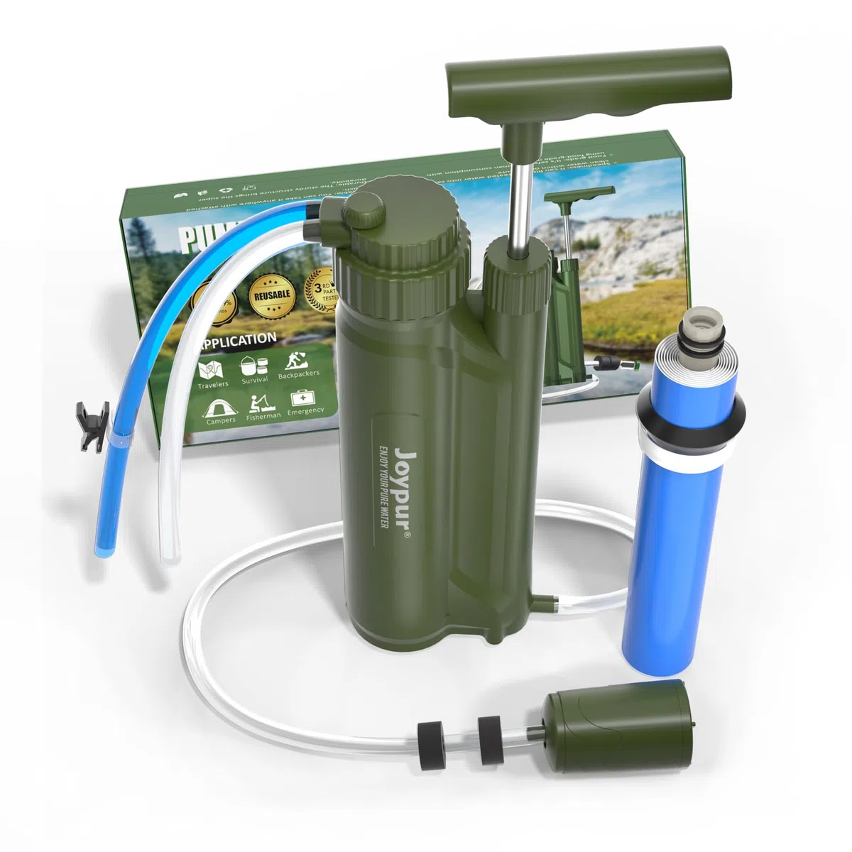 Filtro dell'acqua per esterni con filtro RO depuratore d'acqua per esterni con capacità di filtro da 10000 l filtro dell'acqua potabile per campeggio escursioni emergenze ecc. (Verde)