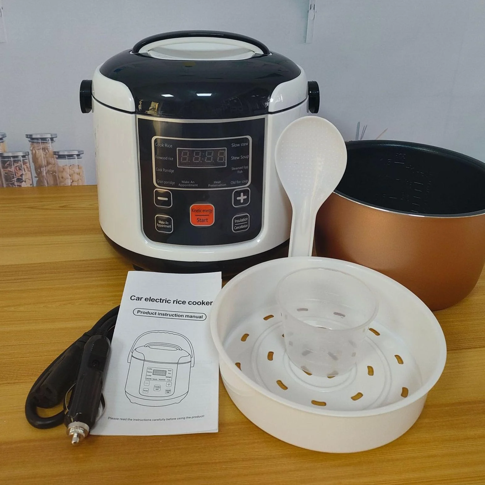 Capodina di Pentola di Riso Capacità di Viaggio Rice Cooker Comodo Trasporto di Riso con Pentola a Vapore a Vapore Cooker di Elettrico per Camion per Camion per Campeggio per di 2l Rice 2l