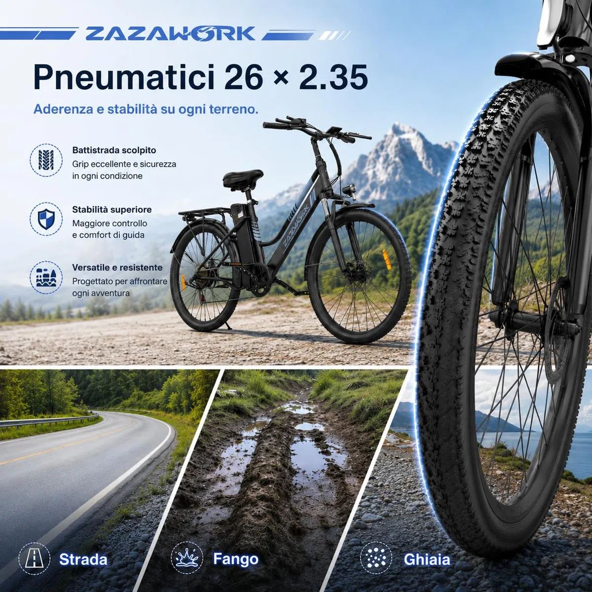 Bici Elettrica Uomo Donna 26 Pollici, E-Bike City con Motore 250W e Batteria 36V 20Ah, Autonomia 120km, Cambio 7 Velocità, Freni a Disco, Bicicletta Elettrica Economica