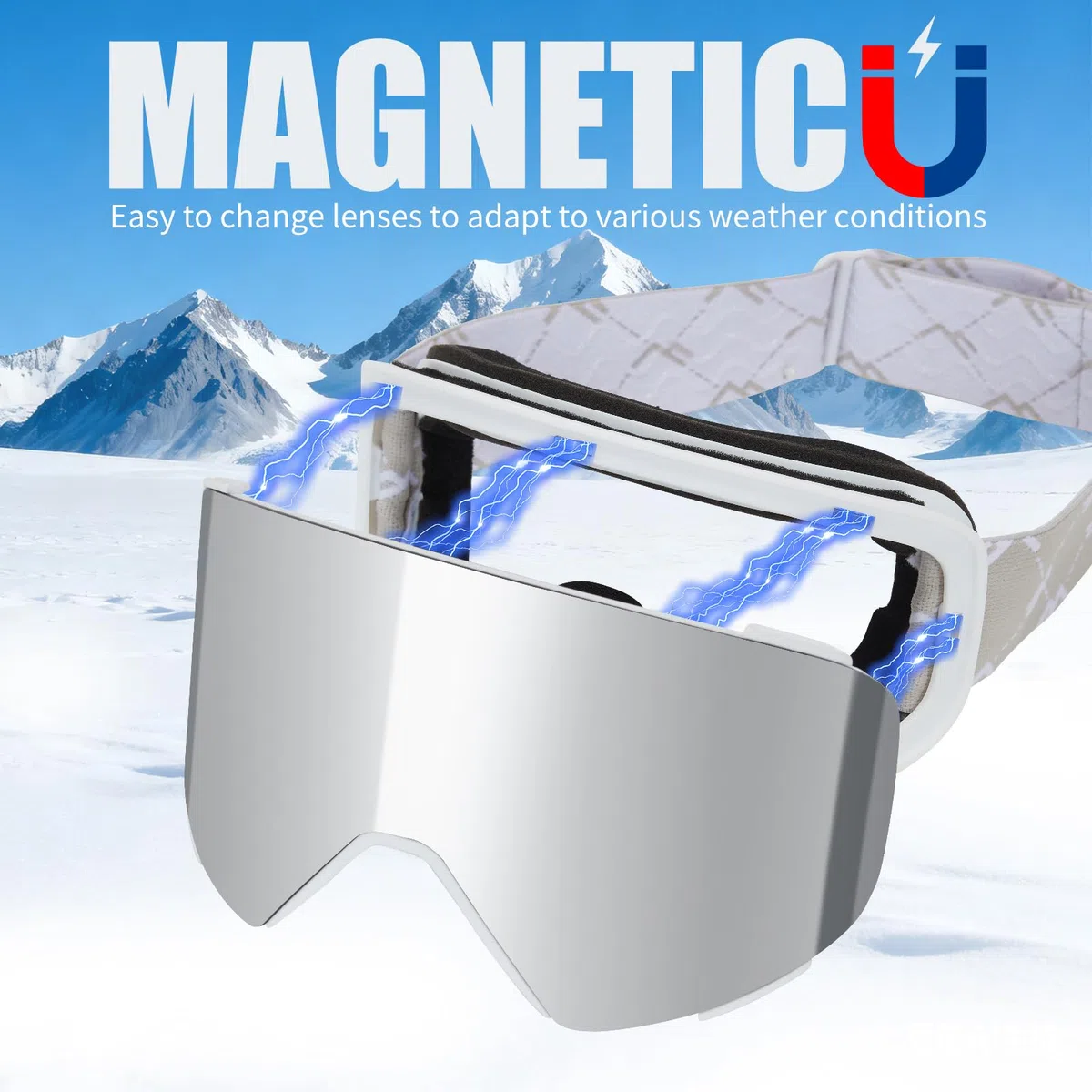 Occhiali da Sci con Magnetico Lenti Intercambiabili,YH693C Maschera da Sci OTG per Unisex Anti-UV400 Anti Nebbia Antipolvere Antivento Occhiali da Neve per Ski Ciclismo Moto