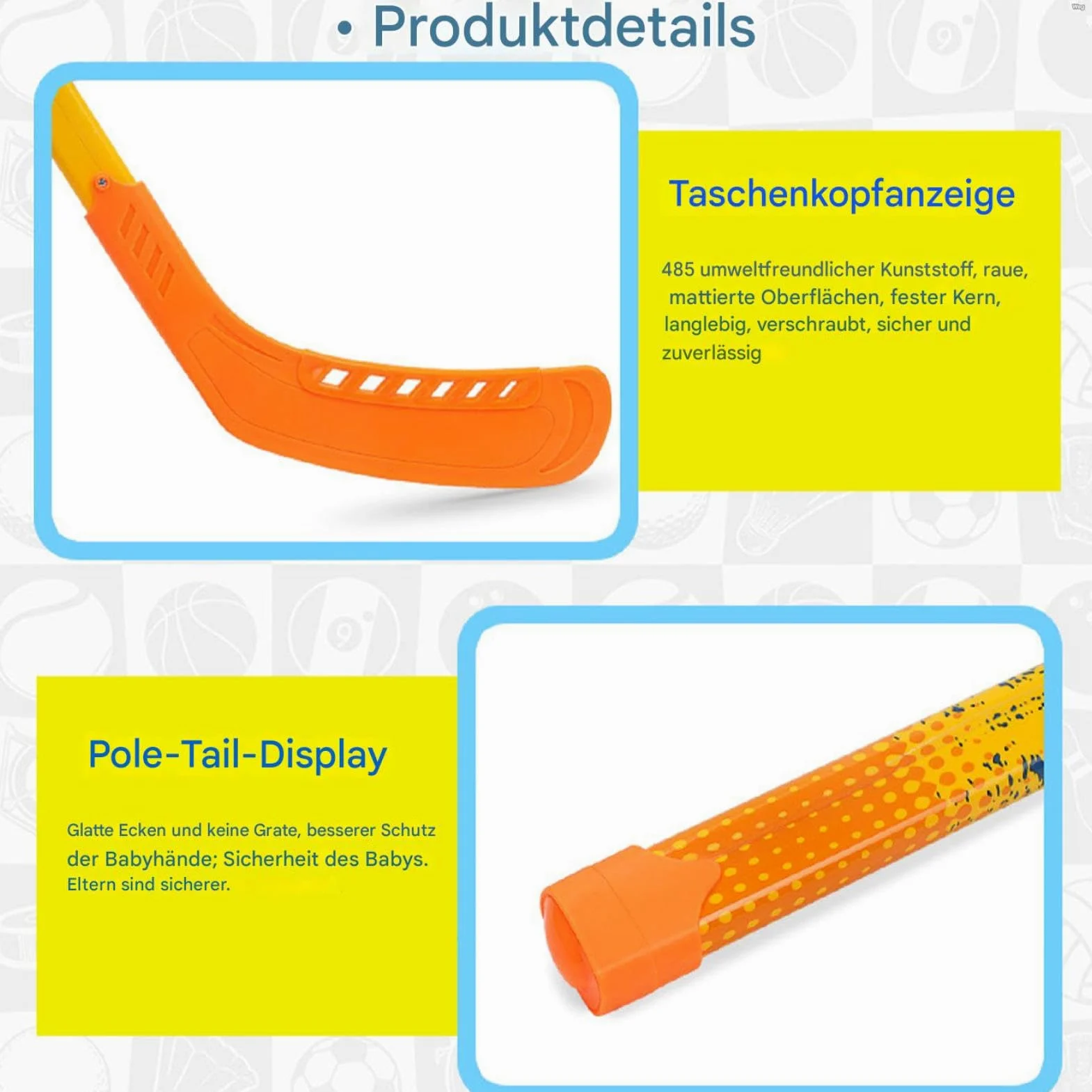 Set di bastoncini da hockey per bambini, in ABS, 70,5 x 17 x 2 cm, Ice and Field Hockey Sticks with Ball 350 g, giocattolo ergonomico leggero sportivo per interni ed esterni, per la ricreazione delle