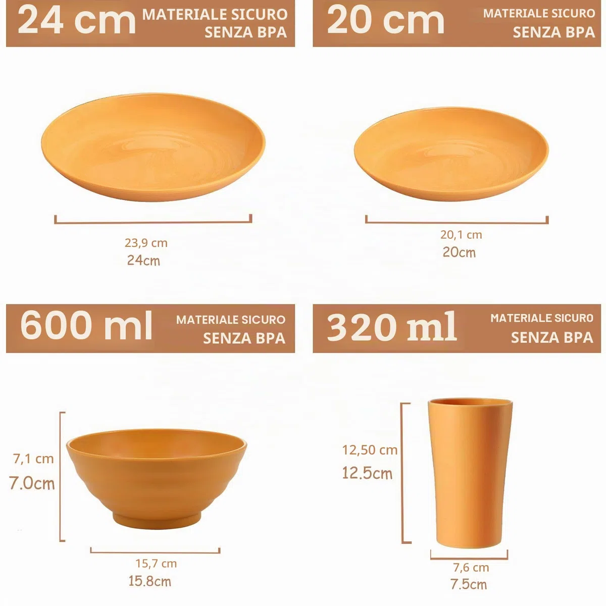 Bestdin Set di stoviglie da campeggio per 6 persone, 24 pezzi, infrangibili, piatti e bicchieri per picnic, feste, senza BPA, lavabile in lavastoviglie