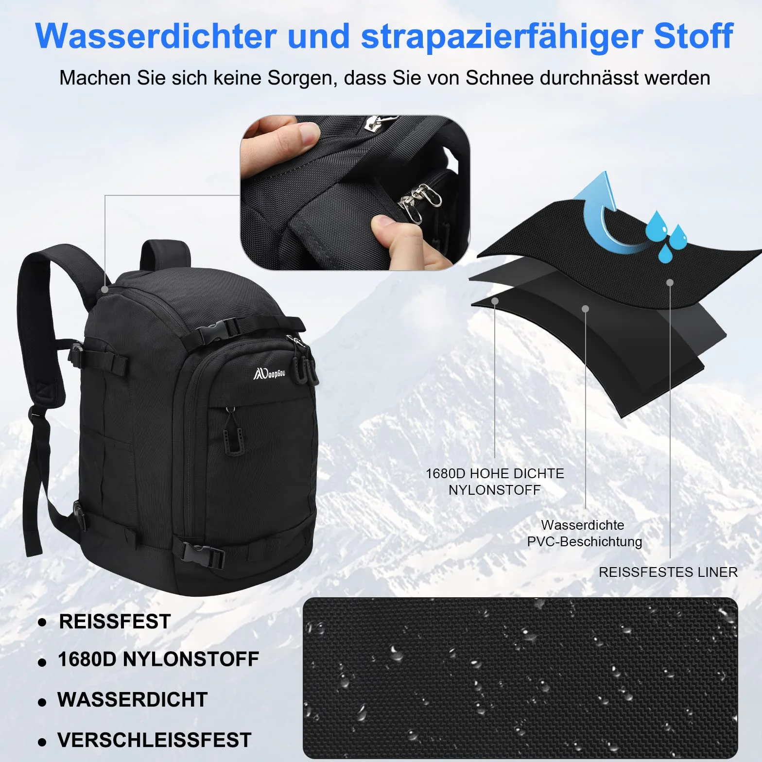 Borsa per scarponi da sci con scomparto per casco, 50 l, in nylon 1680D, zaino da sci con borsa per casco, borsa da sci, pattini, snowboard, pattini in linea