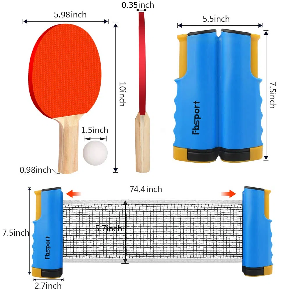 FBSPORT Set da ping pong, set portatile da ping pong con rete retrattile, racchette, palline e borsa per il trasporto, per giochi interni ed esterni