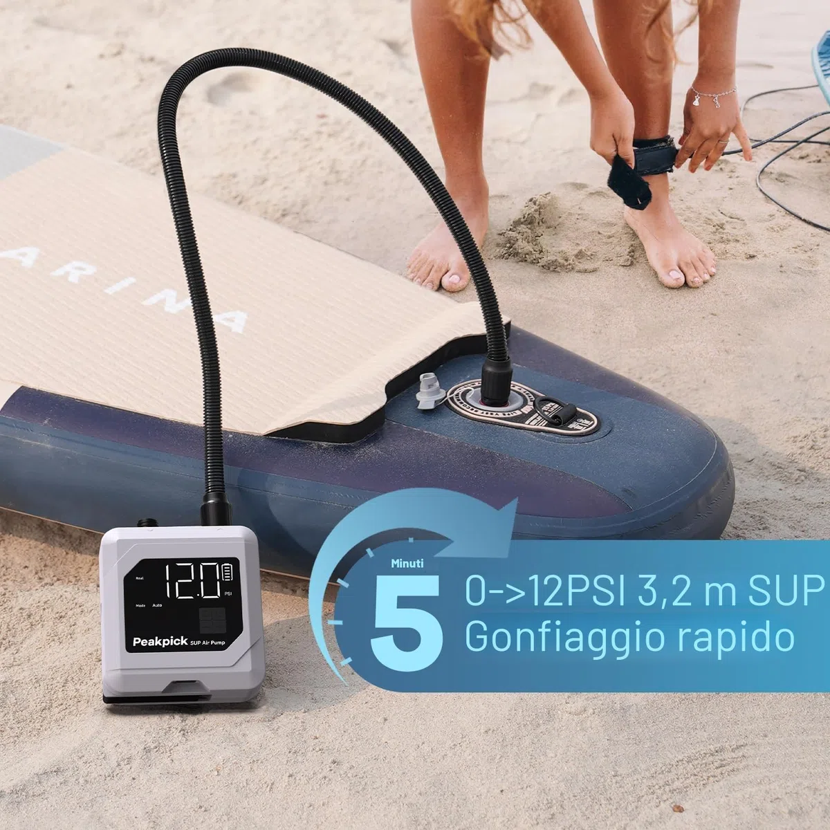 Pompa elettrica da 20 psi, ricaricabile a batteria, gonfiaggio e sgonfiaggio intelligente a doppio stadio, spegnimento automatico, per stand up paddle, aquiloni da surf, tenda, materasso