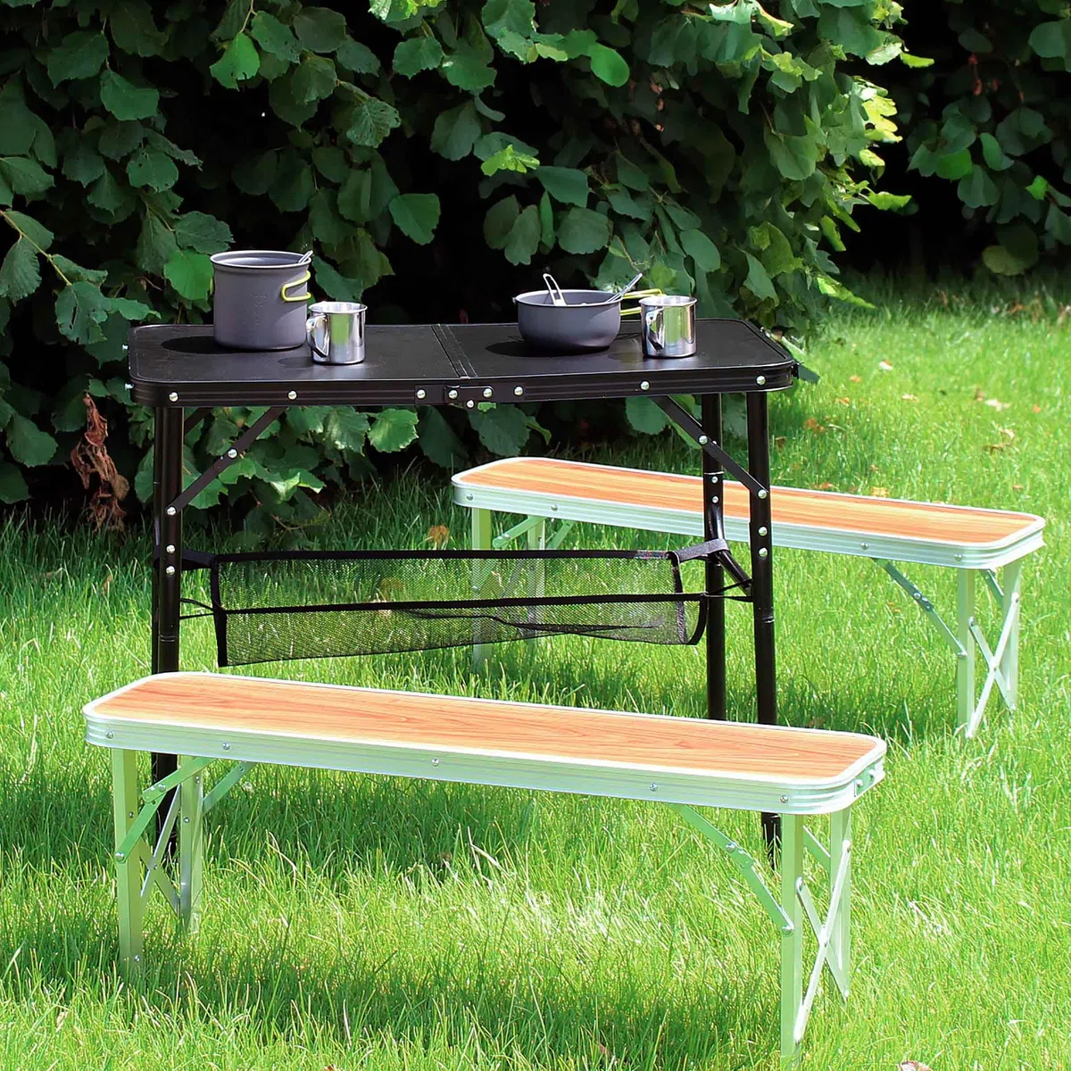 Wiltec Tavolo da campeggio portatile in alluminio 80x40cm regolabile in altezza 70/56/44/33cm nero