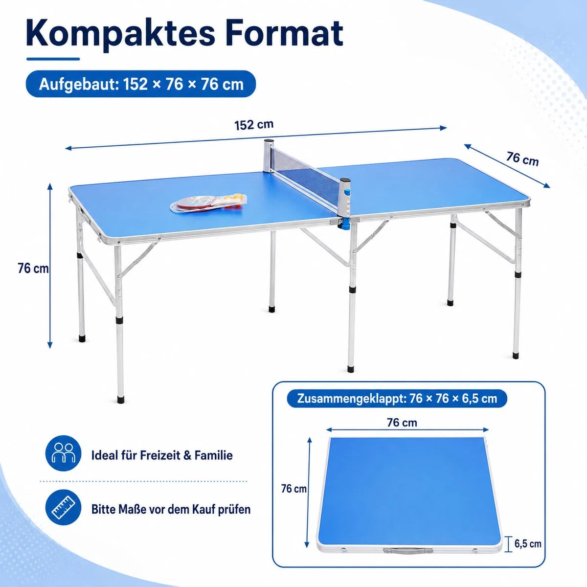 Tavolo da ping pong pieghevole, vassoio da tennis da tavolo interno in lega di alluminio, con rete, 2 racchette e 3 palline incluse, per adulti, bambini, famiglia, tempo libero, sport, 152 x 76 cm