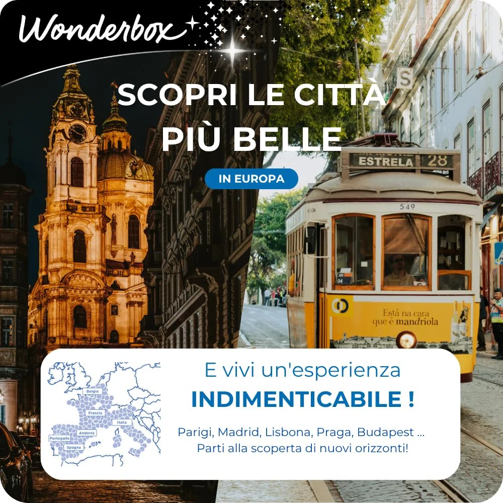 WONDERBOX - Cofanetto Regalo - 3 Giorni da Sogno in Europa - per 2 Persone | 2 notti + 2 colazioni - Più di 3000 soggiorni - Hotel 4* e 3*, hotel benessere in Italie e in Europa