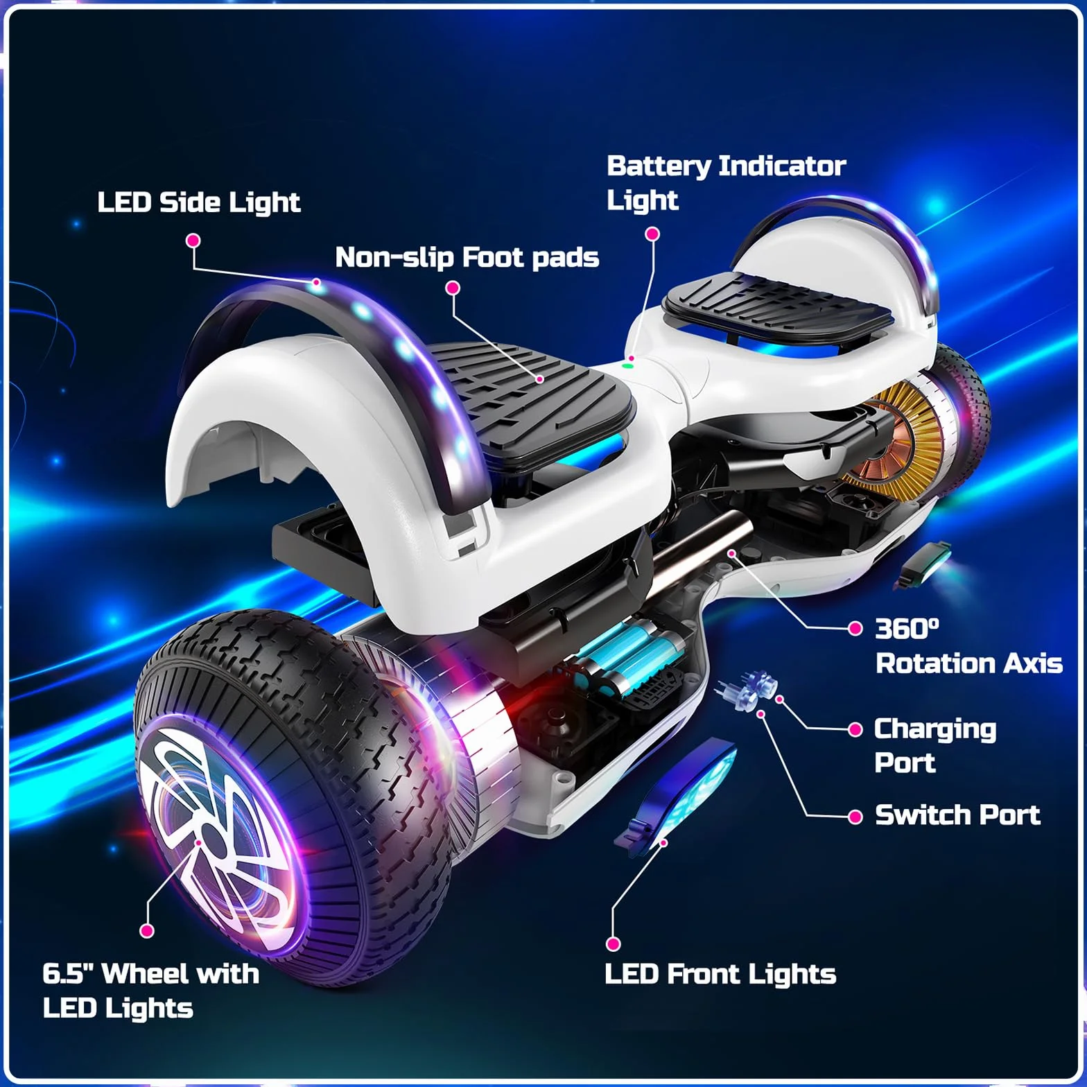 Hoverboard Hover Borad 6.5" con luci LED/Bluetooth, Skateboard Hoverboards, regalo per bambini