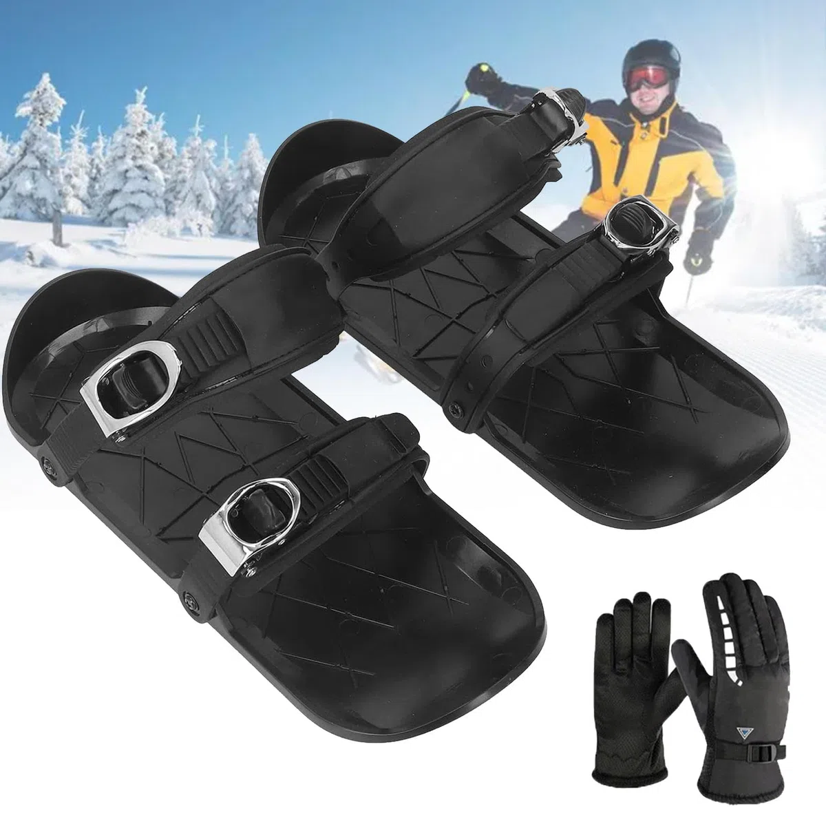 Mini Pattini da Sci, Mini Pattini da Sci Corti con Guanti e Occhiali, Scarpe Invernali da Sci, Attacchi Regolabili Sci da Pattinaggio sulla Neve per Sci All'Aperto