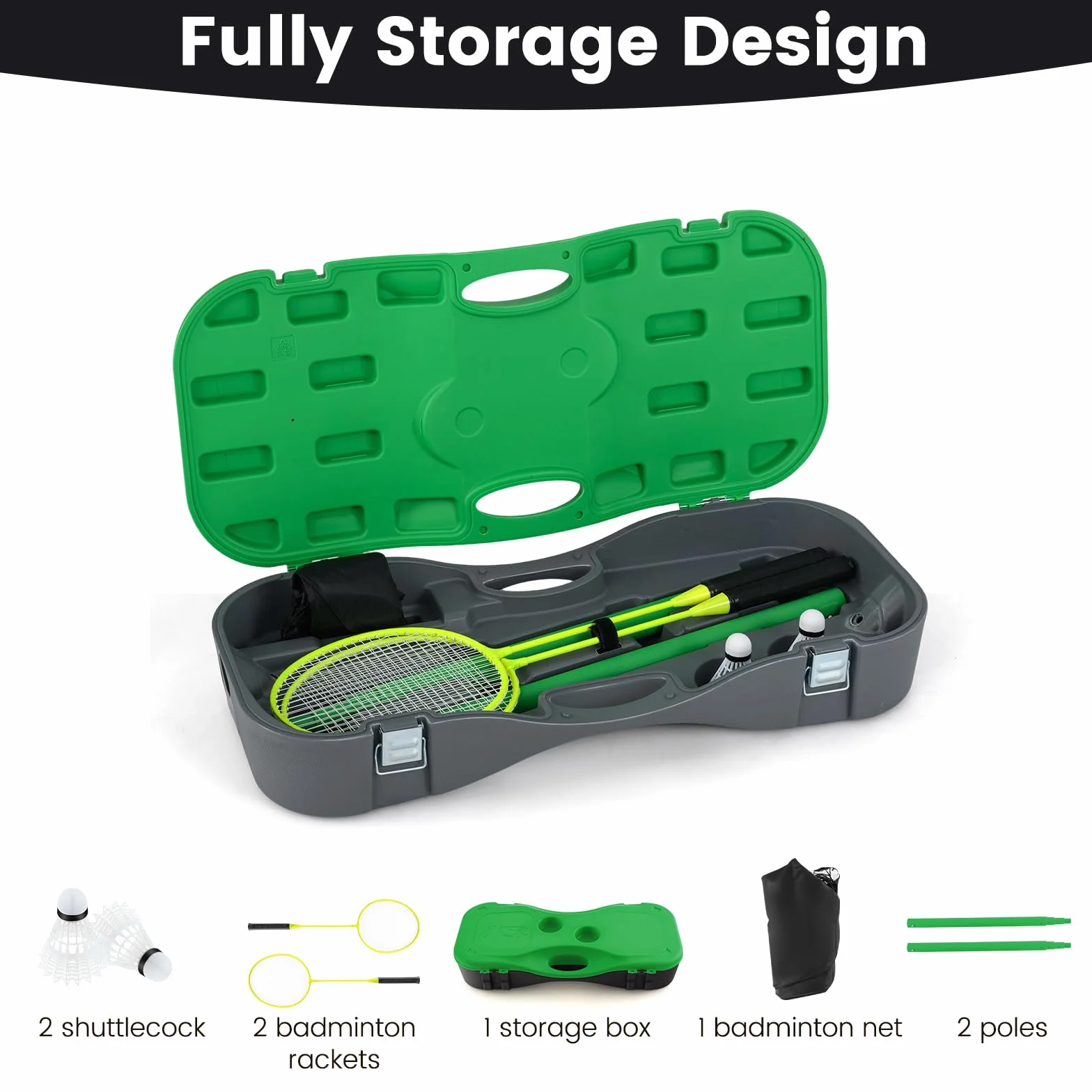 LIFEZEAL Badminton, Set Completo di Badminton Portatile, con Supporto per Rete, Rete, 2 Racchette, 2 Palline, 2 Pali e Scatola, Giochi Sportivi all' Esterno e all' Interno