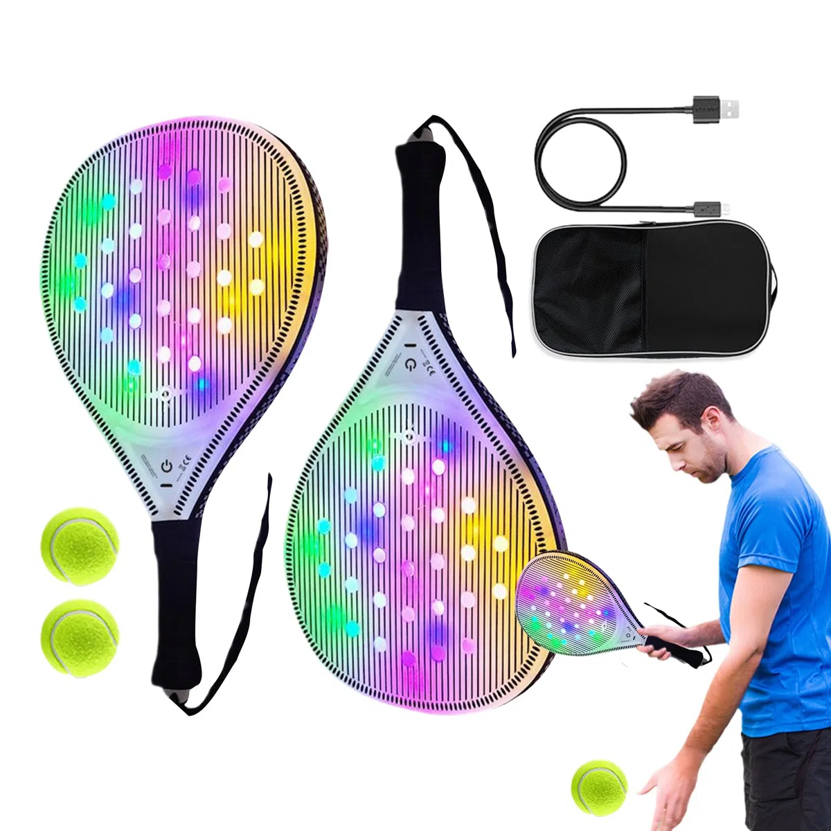 Racchetta da Tennis per Donne Set Di Pagaia Da Spiaggia Luminosa USB | Sportivi con 2 Palline per Allenamento Giornaliero All'aperto