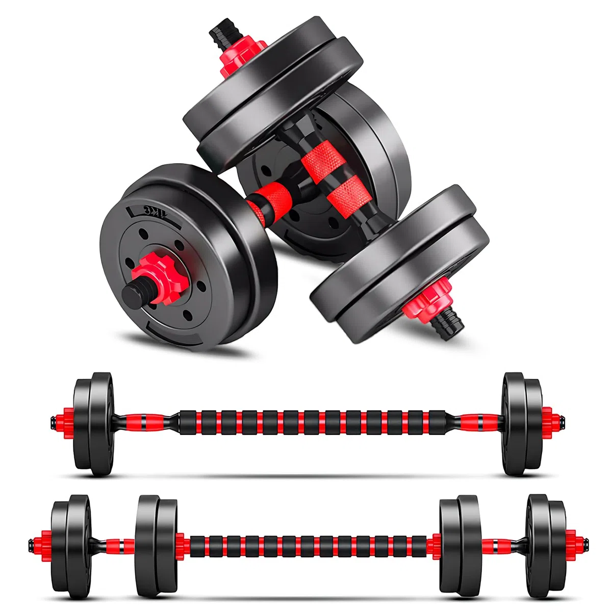 Set di manubri regolabili 2 in 1 coppia di pesi per fitness a casa, attrezzatura per il peso libero, impugnatura antiscivolo con connettore, manubri per sollevamento pesi per allenamento del