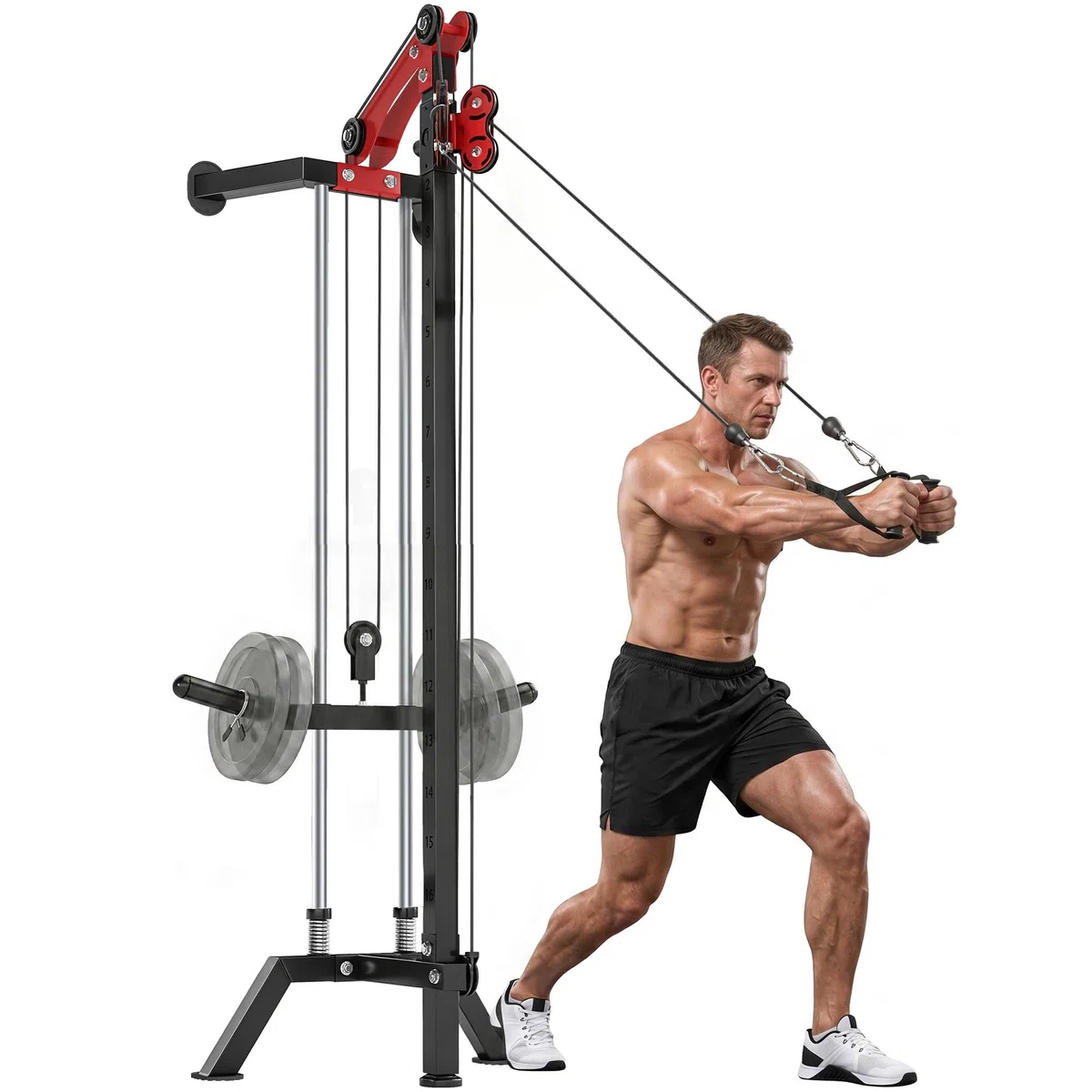 SPORTNOW Lat Machine da Parete con Pulegge Regolabili a 16 Livelli, Stazione a Cavi con Pulldown, Maniglia e Carico Pesi Regolabile, in Acciaio, per Allenamento Fitness Casa Palestra Multifunzione