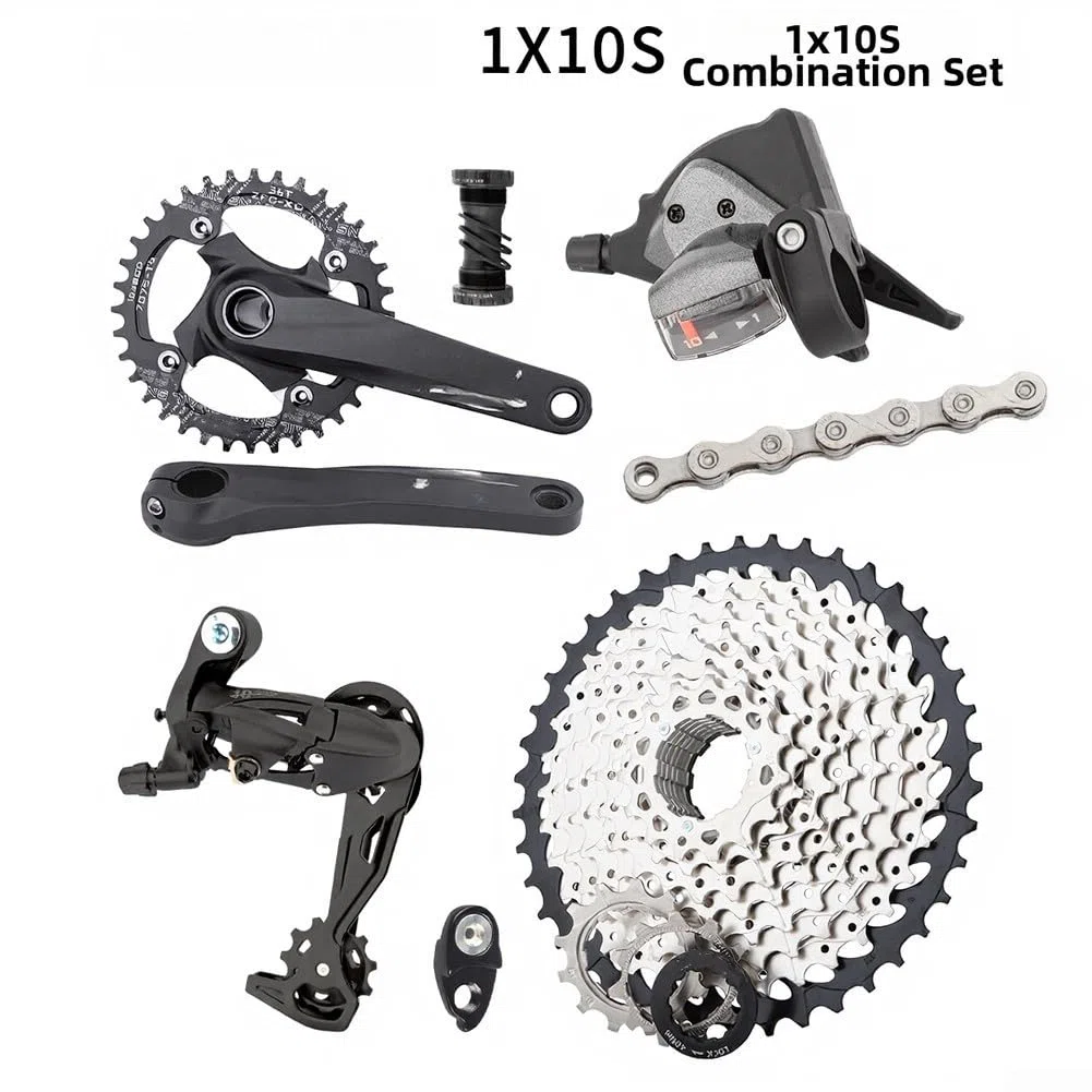 Gruppo per Mountain Bike a 10 velocità con guarnitura Cava 32T/34T/36T, Cassetta 46T, Cambio e deragliatore Posteriore. Kit Completo per l'aggiornamento della Trasmissione in bicic