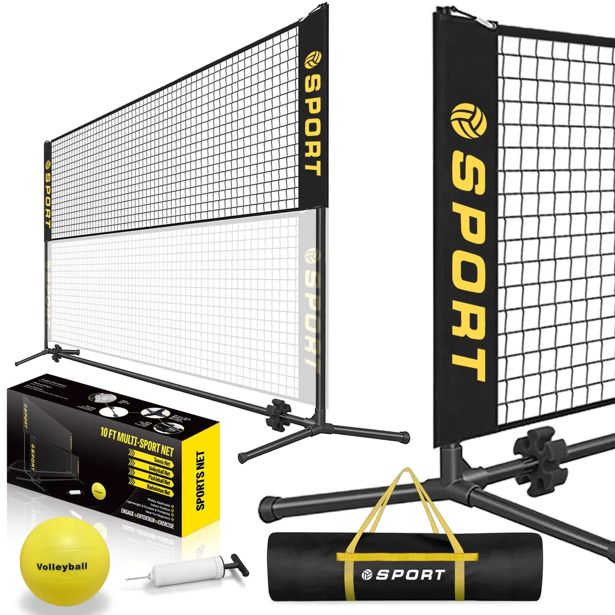 Mini rete da tennis portatile da 3 m con palla da pallavolo in gomma, pompa e borsa per il trasporto. Altezza regolabile 7,8 m, per rete da badminton, rete da pallavolo, rete da calcio, rete