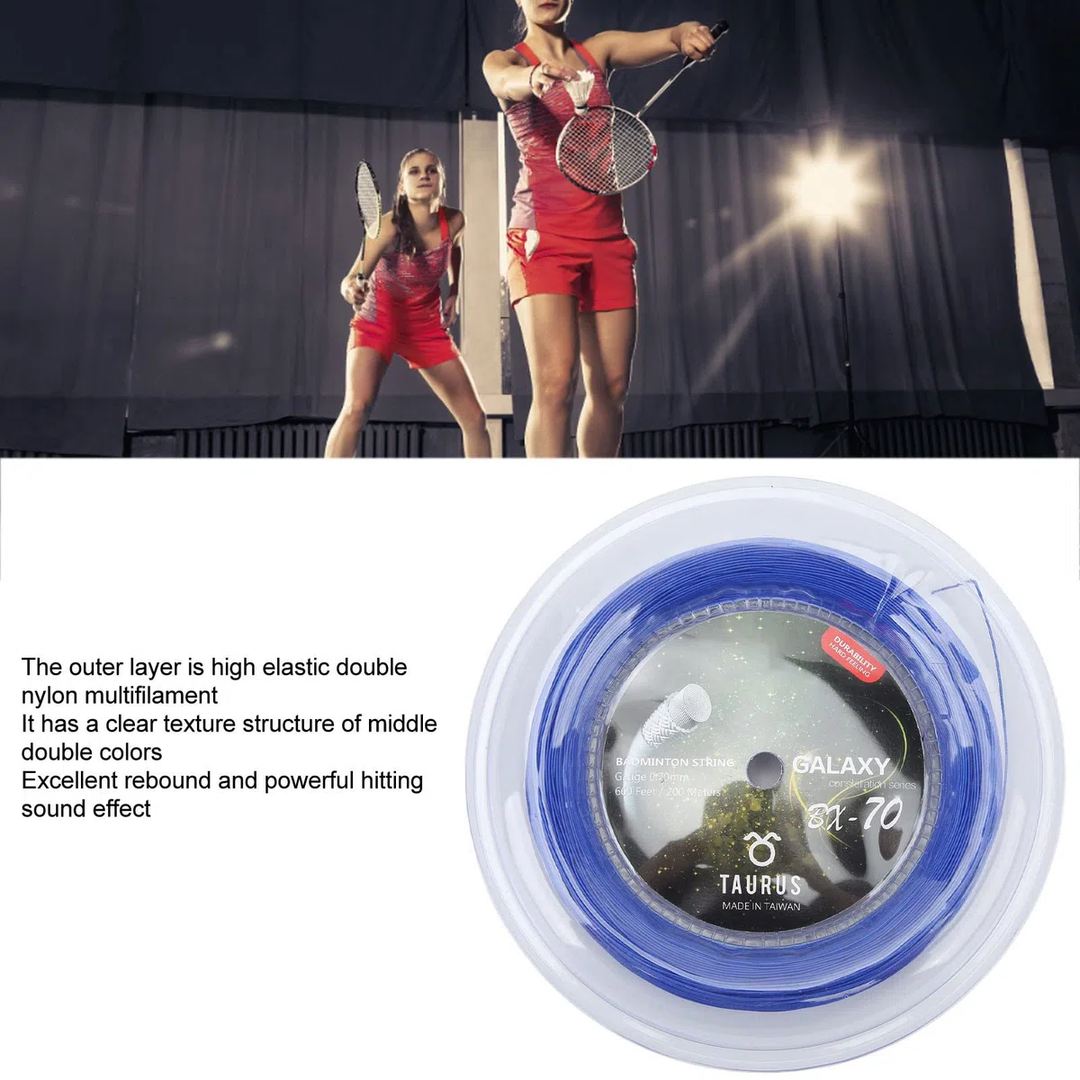 Buachois Corda per Racchetta da Badminton, Corda da Badminton Elastica Alta 200 M Linea da Badminton per Durata 0,7 Mm per Racchette da Badminton Volani