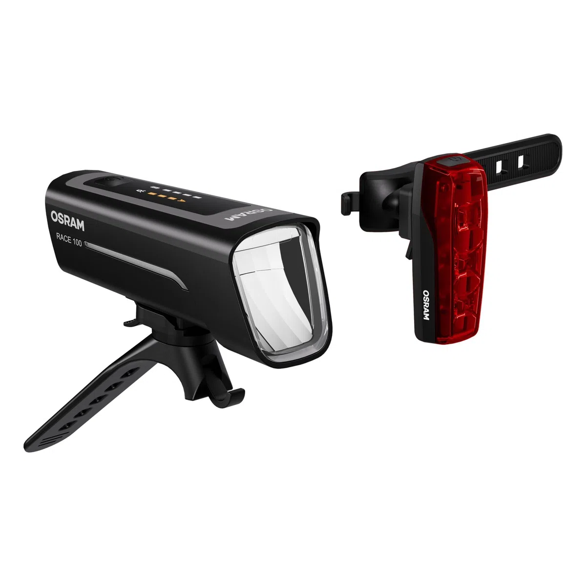 OSRAM LEDsBIKE RACE 100 SET,set di luci ricaricabili per bicicletta, set di luci a LED anteriori e posteriori con luce del freno, molteplici modalità di illuminazione, tre livelli di luminosità,100lux