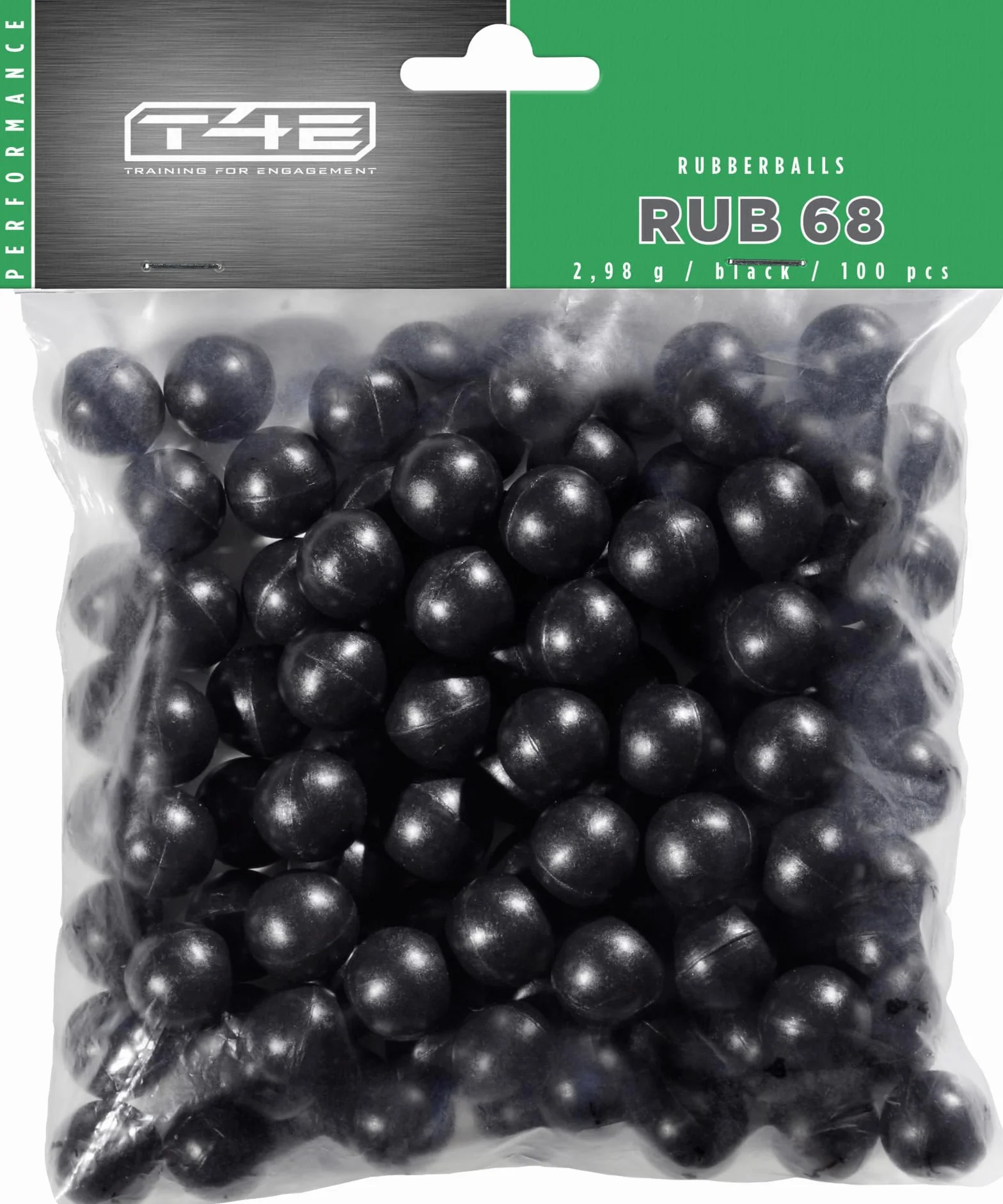 T4E - Palline da paintball RUB 68, calibro munizioni, 2,98 g, 100 pezzi, colore: Nero