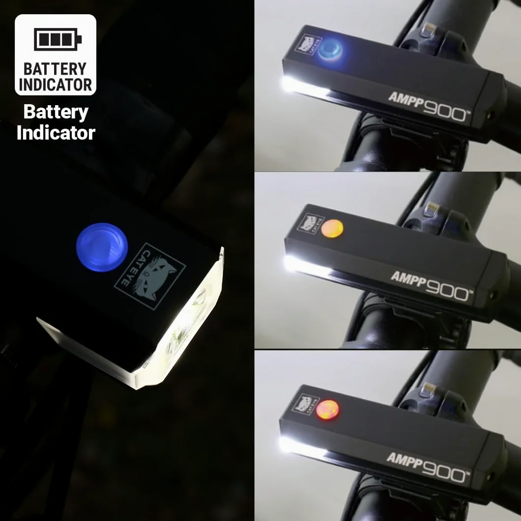 CatEye Set di luci per bicicletta, 900 lumen, anteriore e posteriore a LED, con lenti OptiCube, modalità multiple, alta visibilità MTB, illuminazione ricaricabile per guida notturna, accessori CatEye