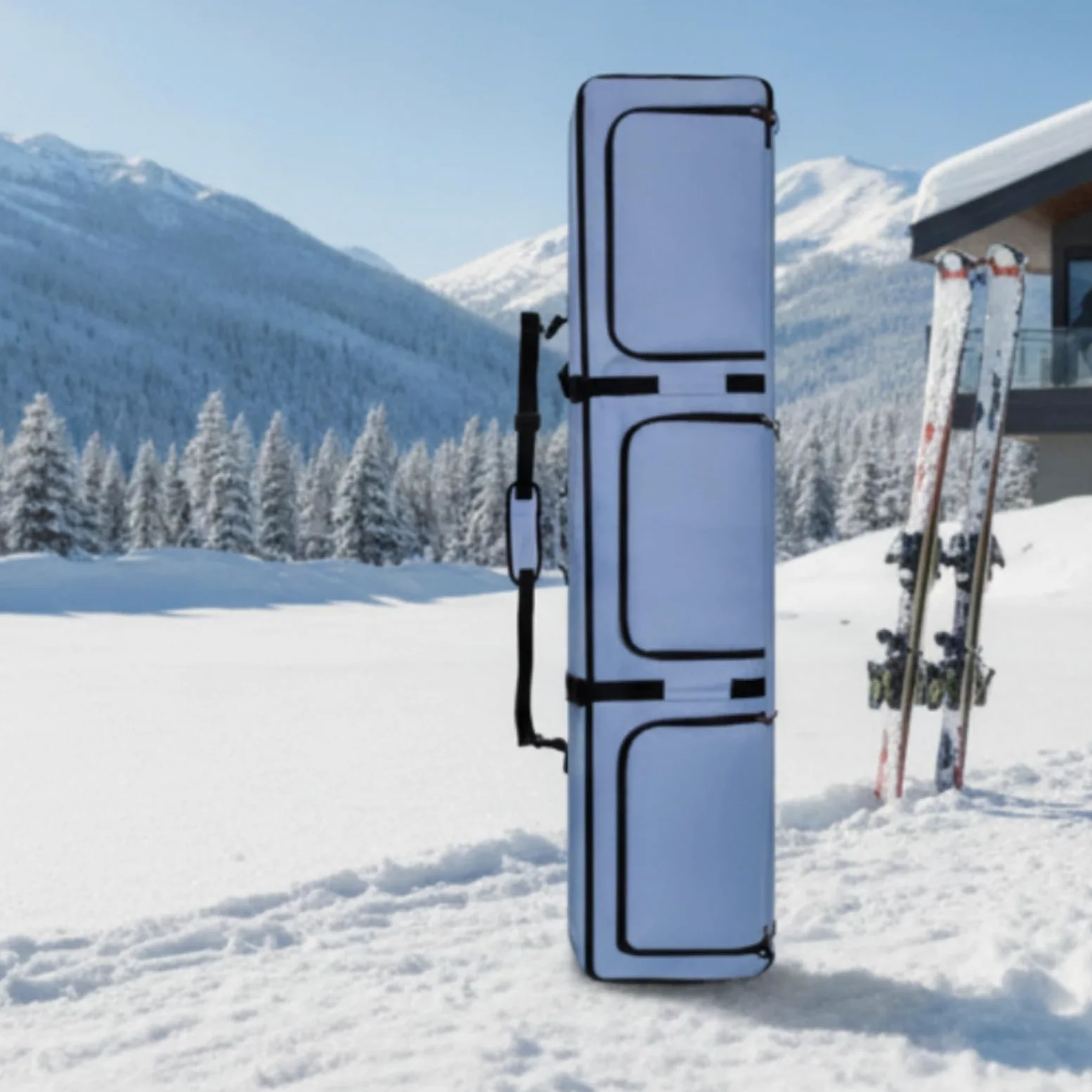 Portasci Borsa Attrezzatura Snowboard Porta Accessori con Tre Scomparti Esterni E Spallacci Costruzione Imbottita a Morbido in 600D Oxford E