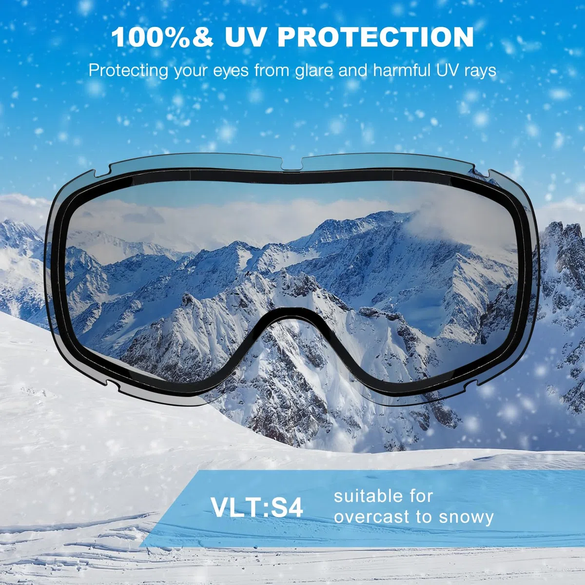 FMY Occhiali da snowboard e sci per adulti, anti appannamento, protezione UV, occhiali da sci per uomini, donne e giovani