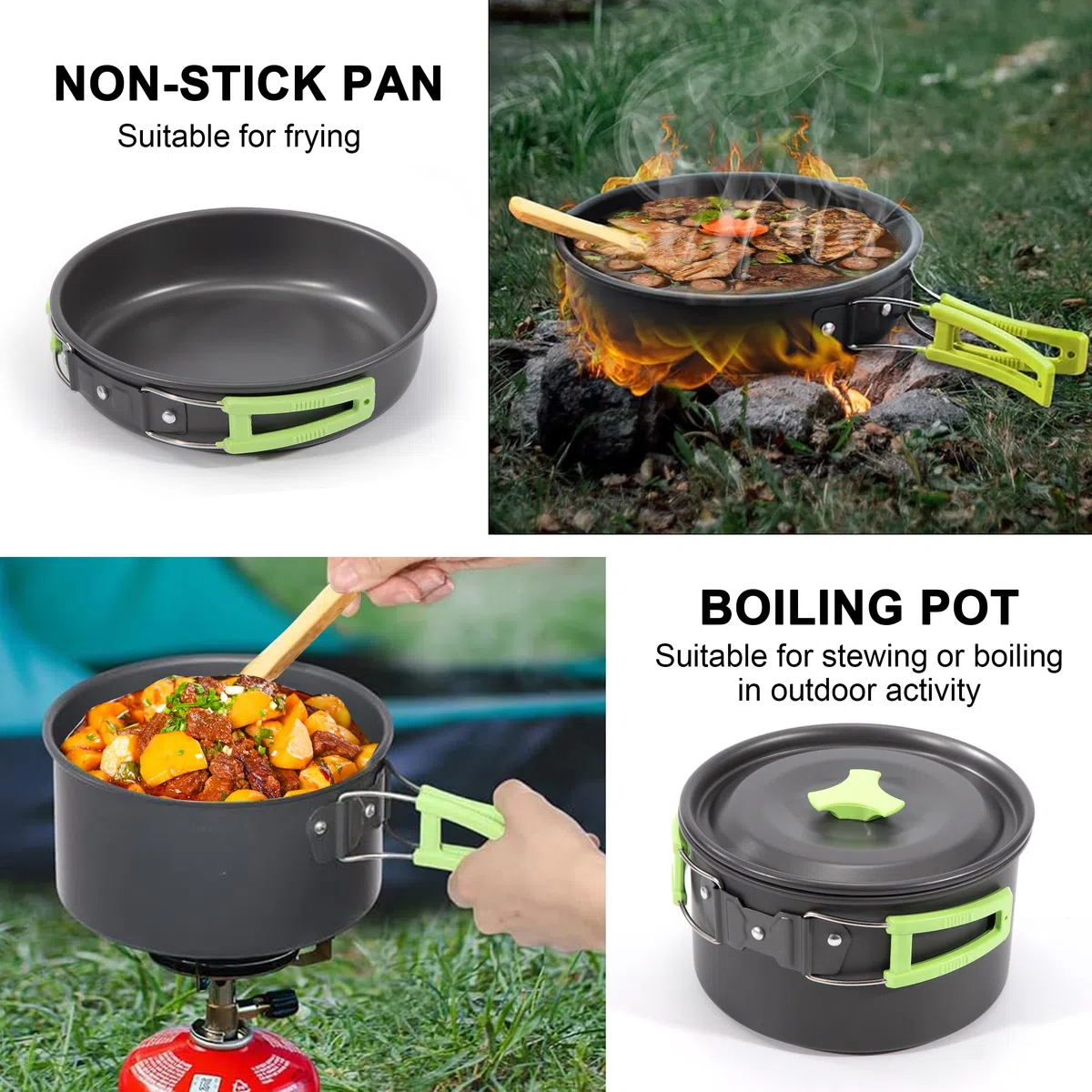 Set Pentole da Campeggio Alluminio Padella da Campeggio Portatile Padella e Ciotola per Campeggio per Picnic Escursioni