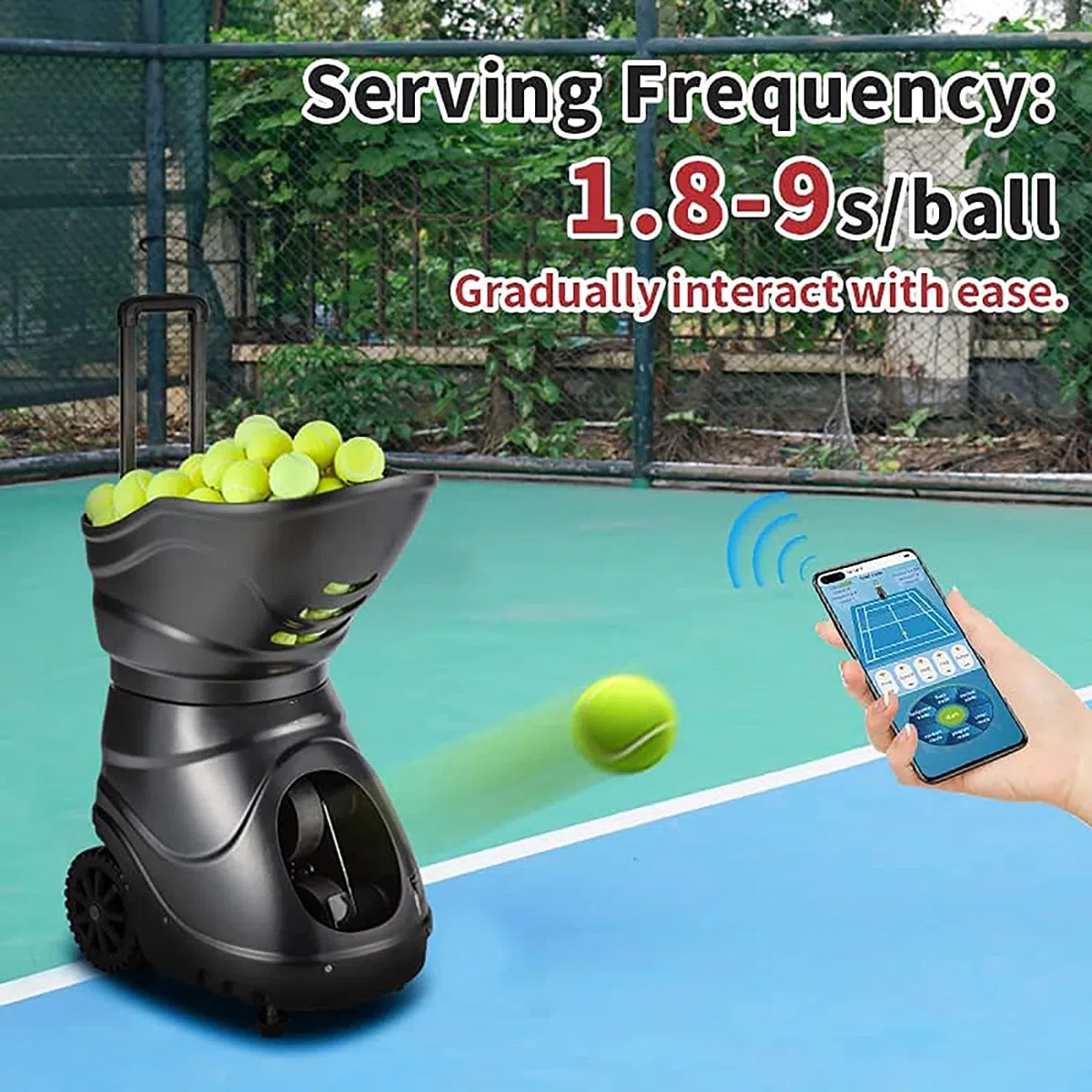 Allenatore di Tennis Automatico Portatile con App Mobile e Telecomando, Personalizzabile per Posizioni in Campo, Ideale per Allenamento Principianti